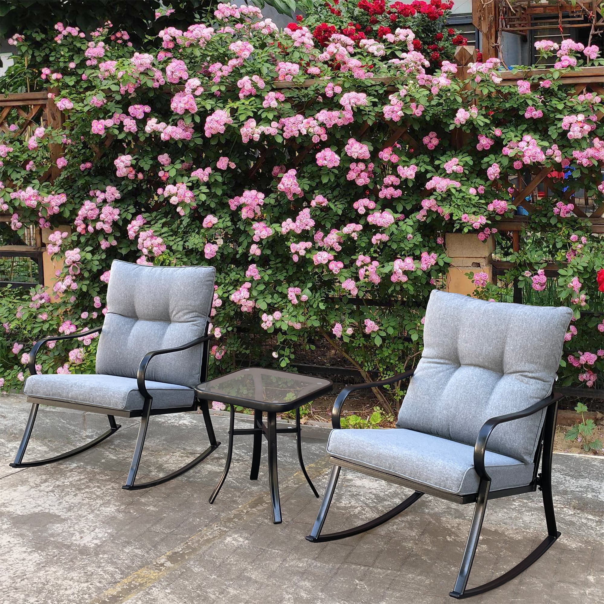 BABOOM BOM-27052-OR 3 -Piece Patio Conversation Set with Gray Cushions