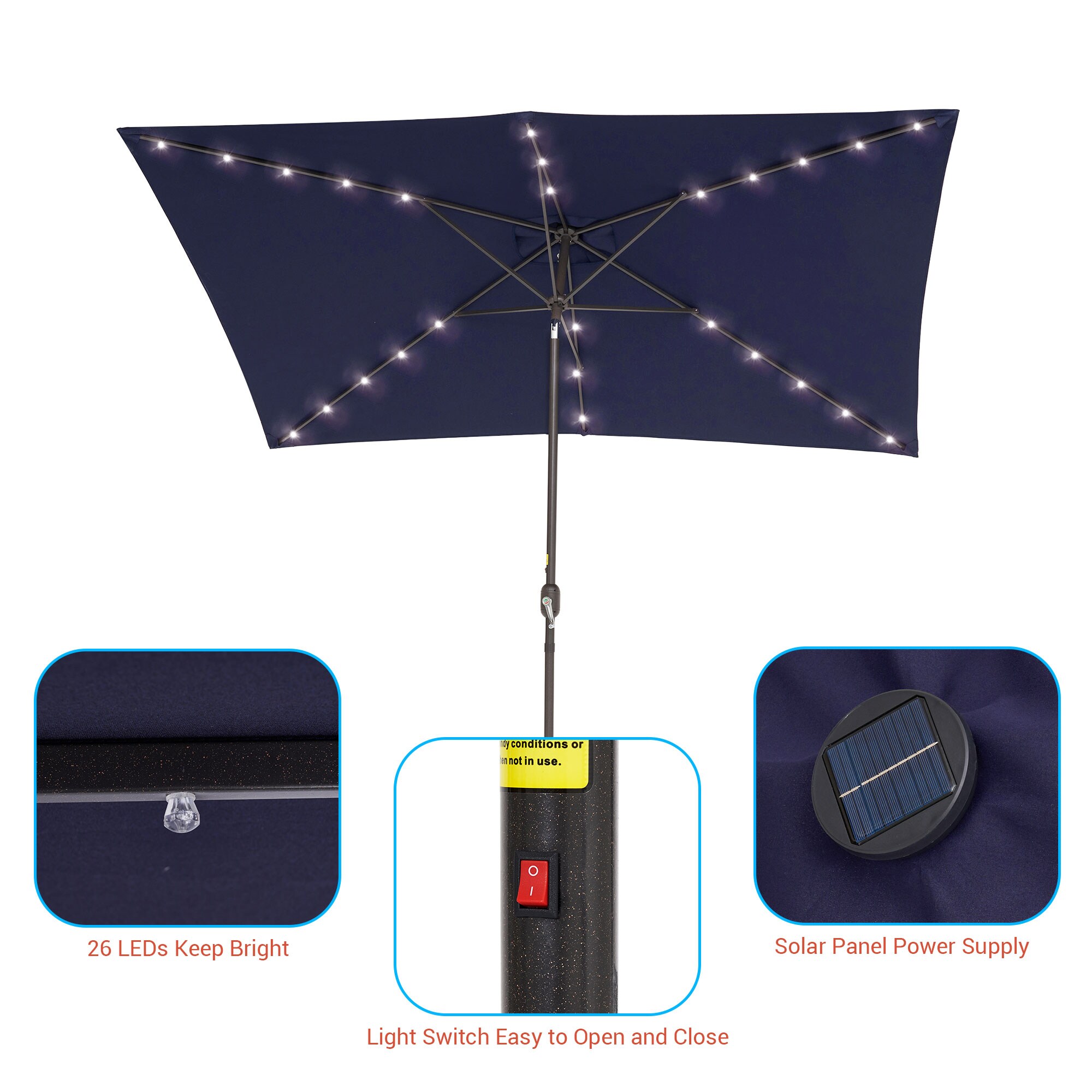 ACEGOSES 10-ft Aluminum Navy Push-button Tilt Market Patio Umbrella with Lights