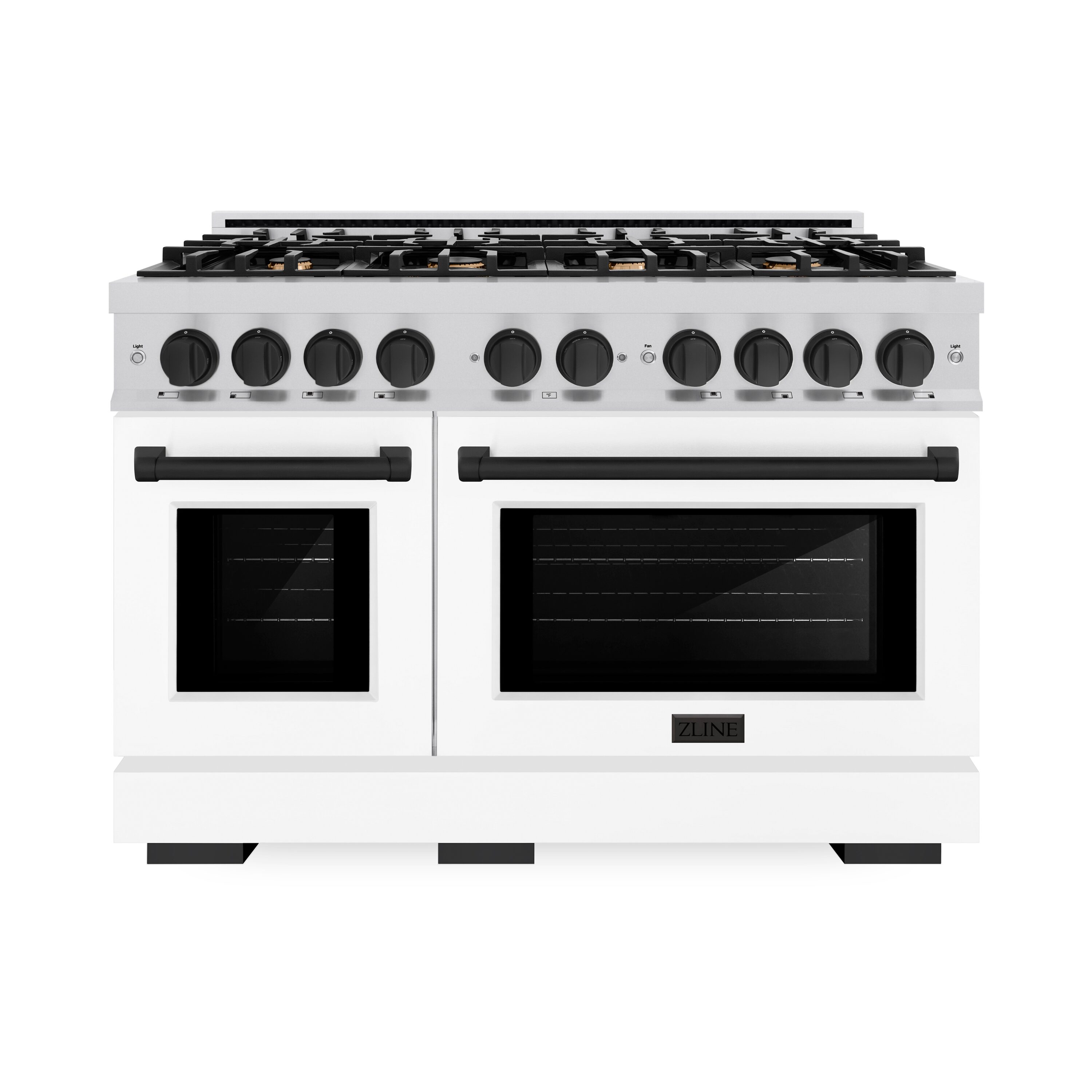 ZLINE KITCHEN & BATH HGRZ-WM-48-MB Select 48-in 8 burners 4.2-cu ft / 2.5-cu ft Convection Oven Freestanding Liquid Propane Double Oven Gas Range ( Stainless Steel, White Matte Door, Matte Black Accents )