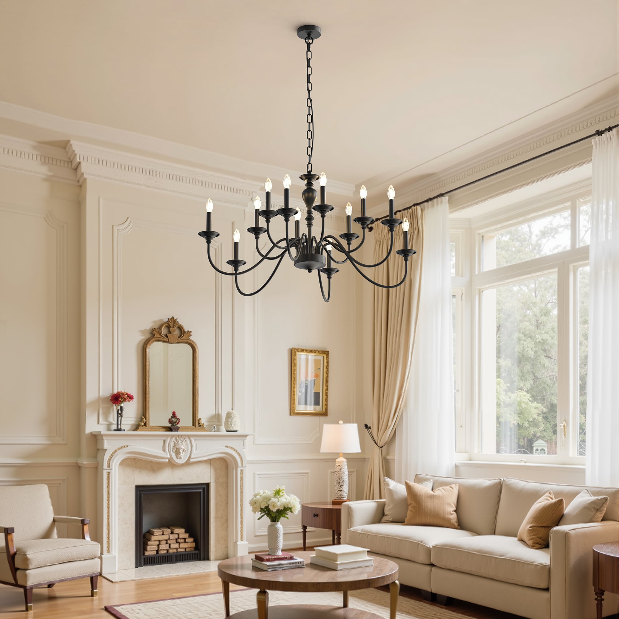 DORESshop 12-Light Black Industrial Farmhouse Chandelier Large