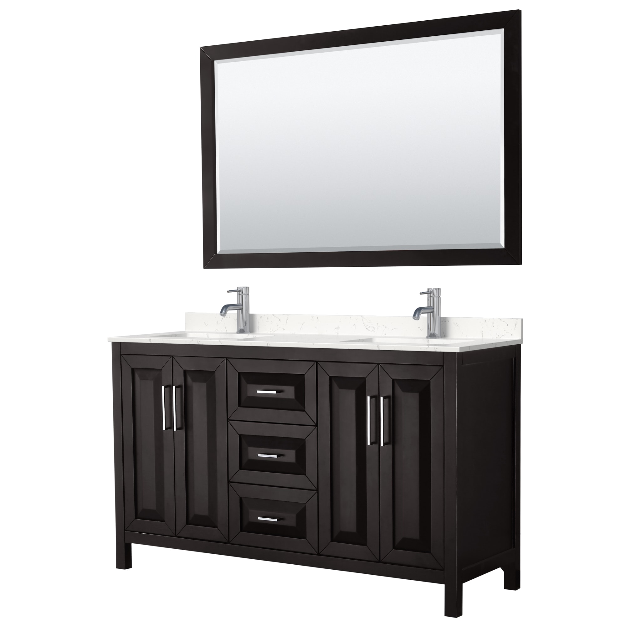Wyndham Collection WCV252560DDEC2UNSM58 Daria 60-in Dark Espresso with Polished Chrome Trim Undermount Double Sink Bathroom Vanity with Carrara Cultured Marble Cultured Marble Top (Mirror Included)