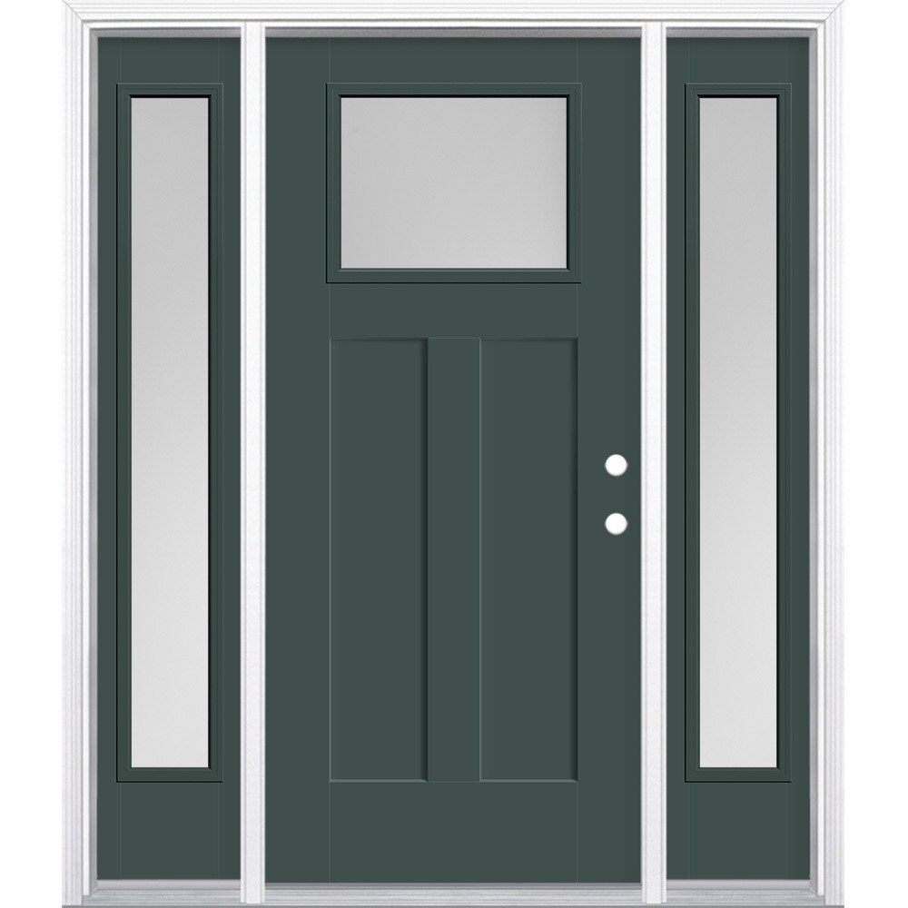 Masonite 629099 64-in x 80-in x 4-9/16-in Fiberglass Craftsman Left-hand inswing Evergreen Painted Prehung Front Door with Sidelights with Brickmould Insulating core
