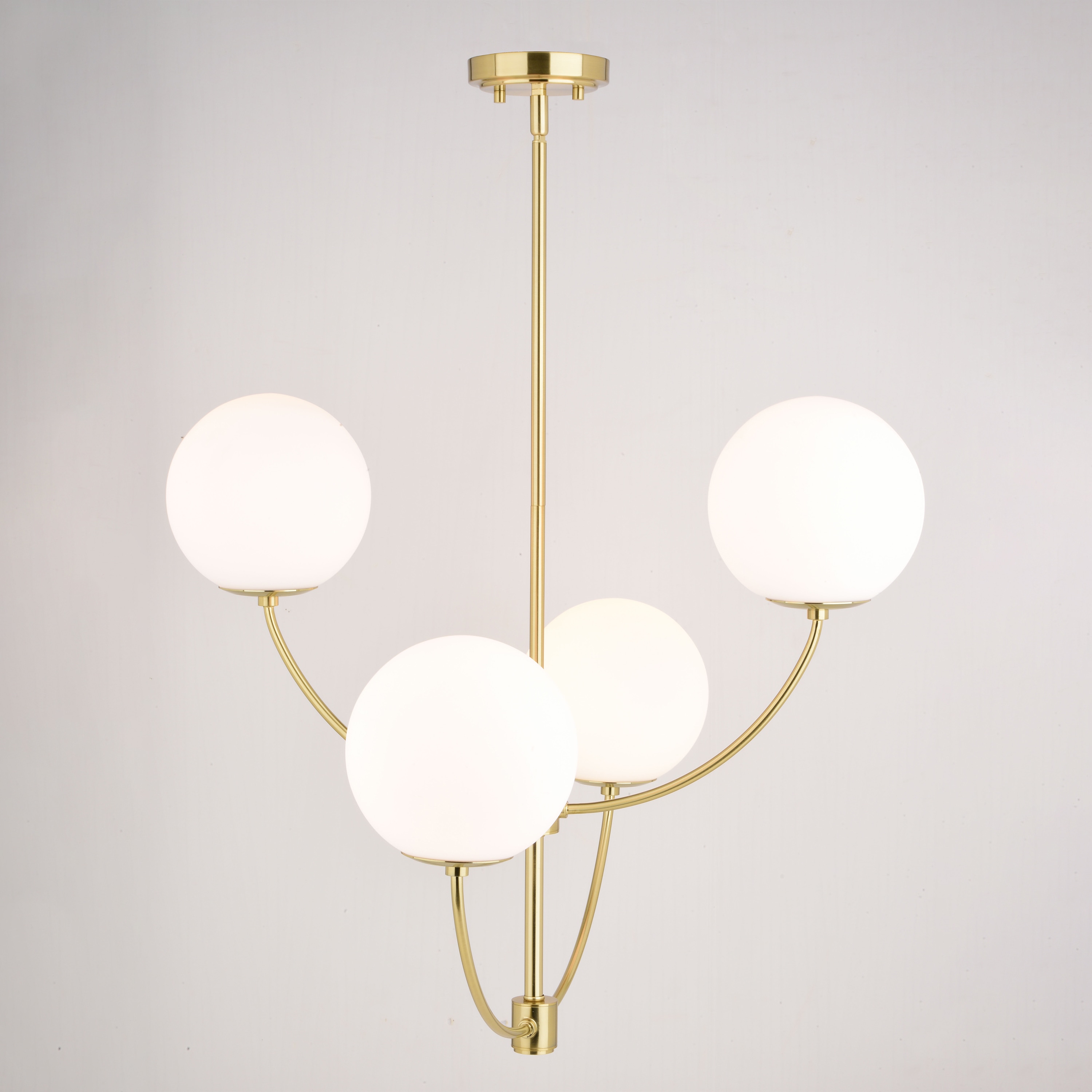 Avers 26" Gold Brass Mid-Century Modern Chandelier with White Globe Glass