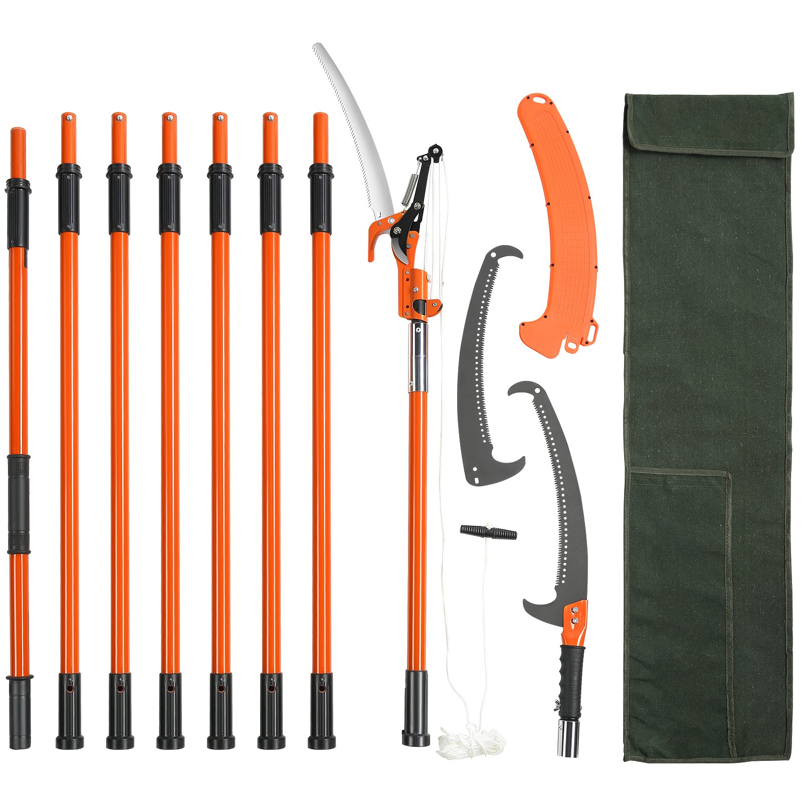 SUGIFT QLLSSGS032 Extended Reach Manual Pole Saw with Multi Section Adjustment Dual Lock System and Pruning Attachment