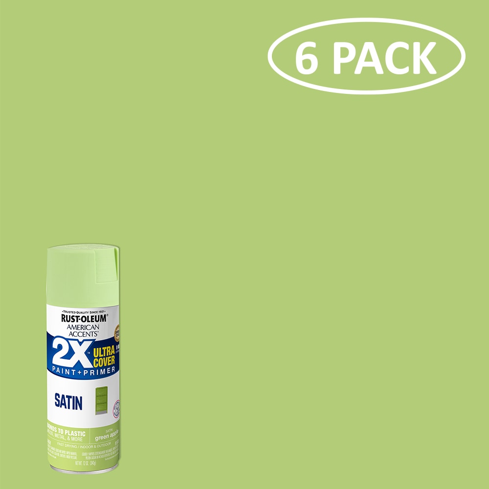 Rust-Oleum 327946SOS American Accents 2X Ultra Cover 6 -Pack Satin Green Apple Spray paint and primer in one ( NET WT. 12-oz )