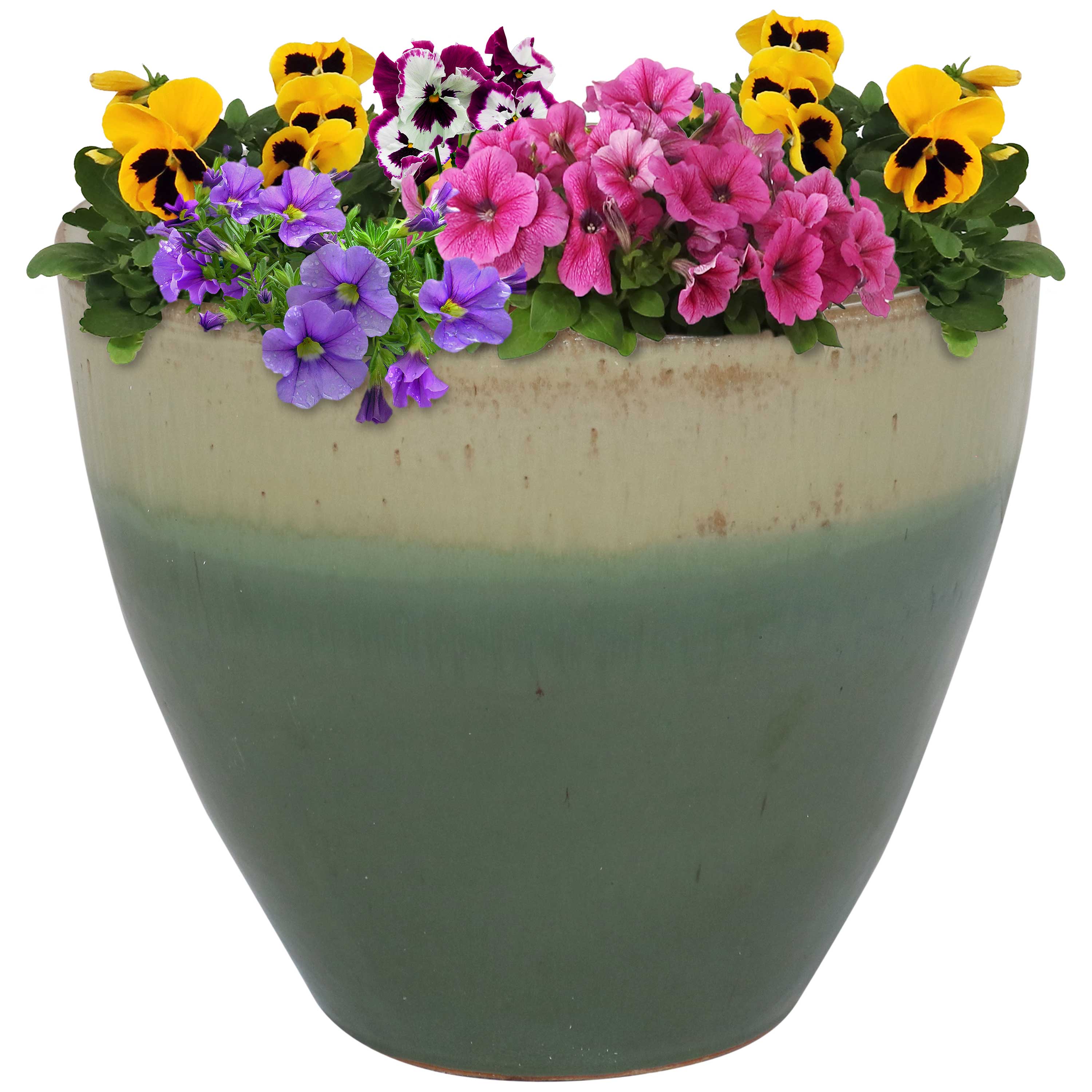 Sunnydaze Decor AP-107 Round 7.5-in W Medium Green Ceramic Indoor/Outdoor Planter with Drainage Holes
