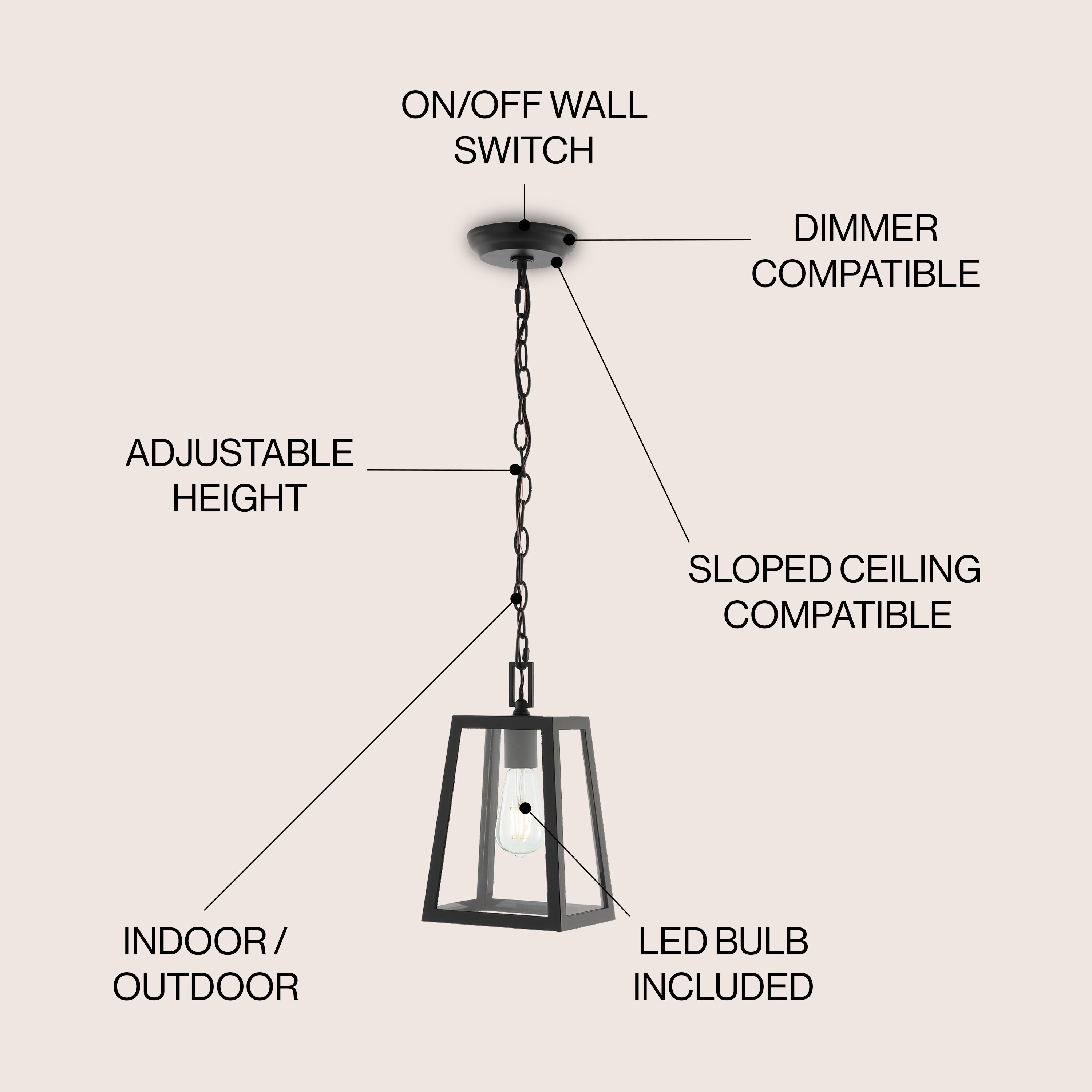 Black Glass LED Lantern Pendant Light