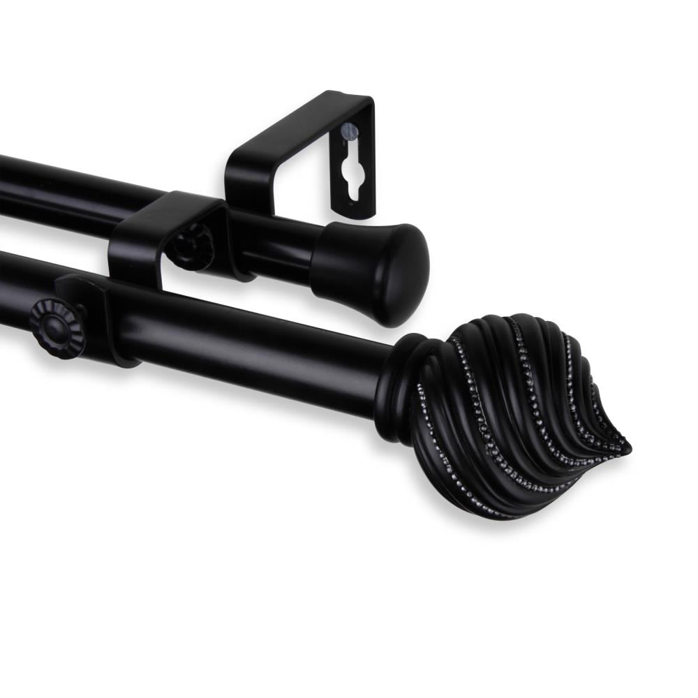 Hart & Harlow L4793-282 13/16-in Sergio 28-in to 48-in Black Steel Double curtain rod with Finials
