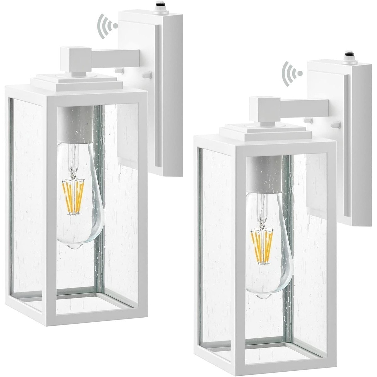 Pacrigo  2 Pack White Dusk to Dawn Outdoor Wall Lantern Waterproof Modern Exterior Lighting Fixture with Tempered Seeded Glass for Garage Entryway