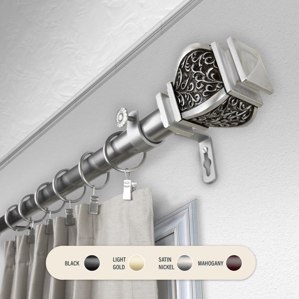 Hart & Harlow L100-14-995 1-in Mia 120-in to 170-in Satin Nickel Steel Single curtain rod with Finials