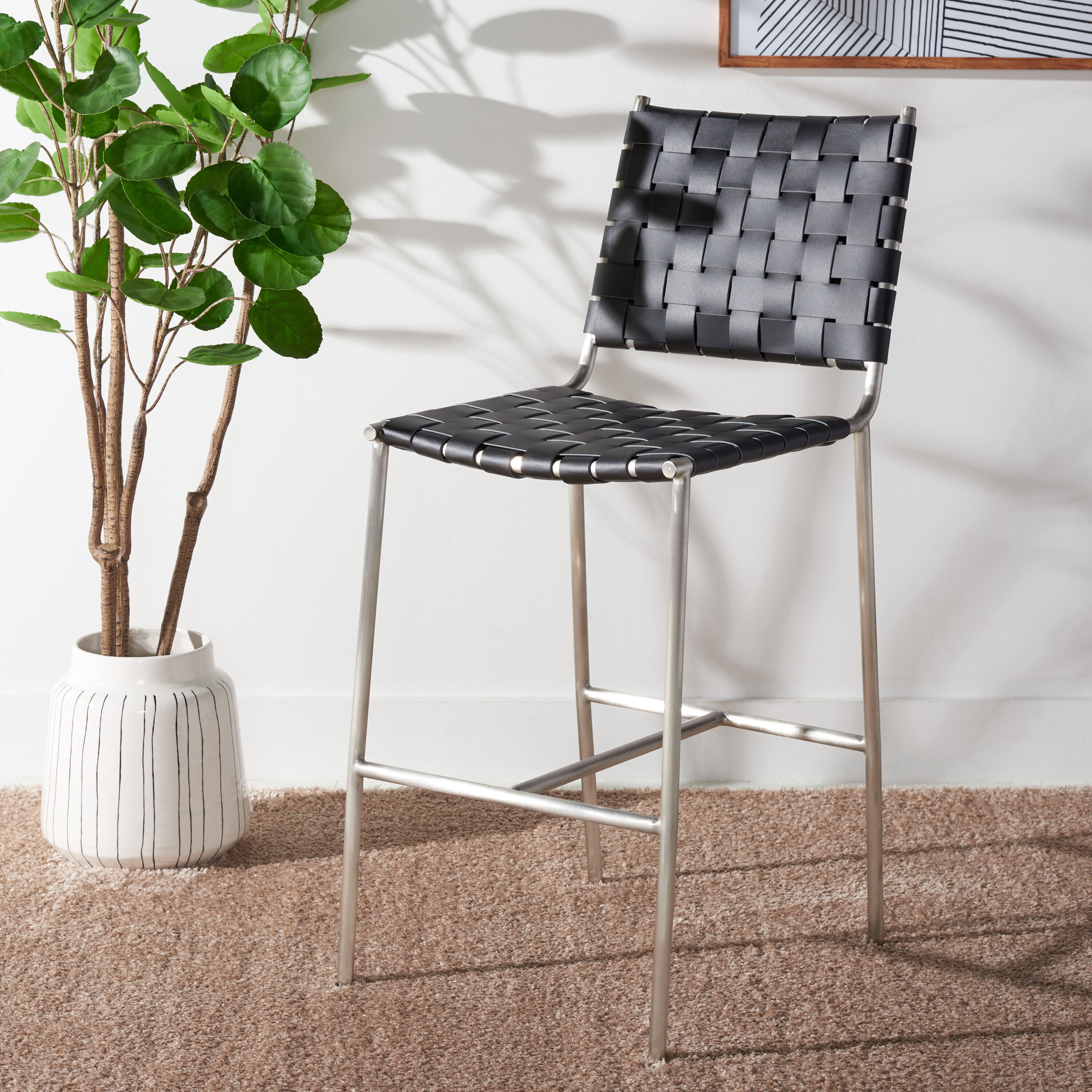 Safavieh BST3011E Barstool Black/Silver 26.0-Inches H Counter height Bucket seat Metal Bar Stool