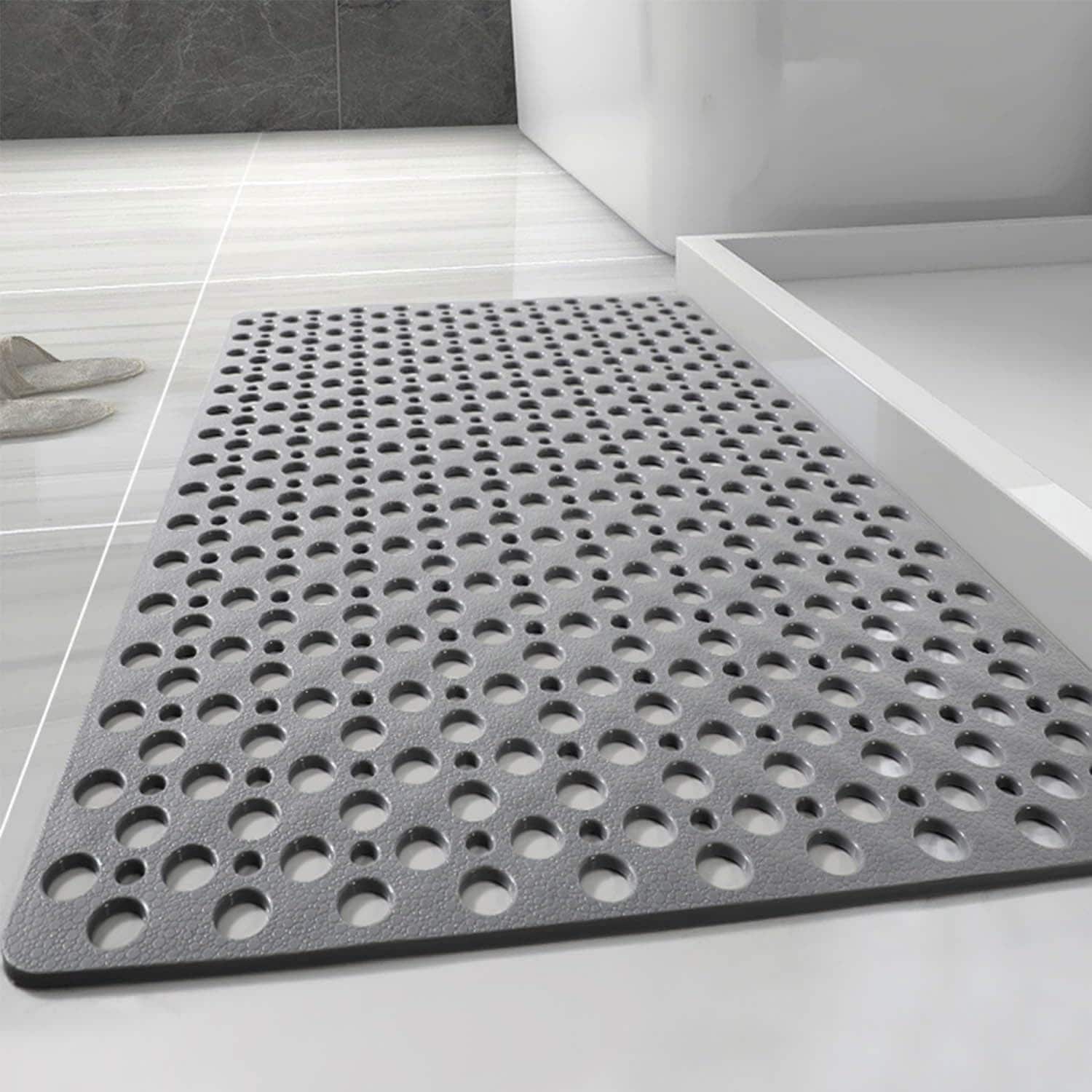 Angel Sar Non Slip Grey Shower Mat with Suction Cup for Inside Shower