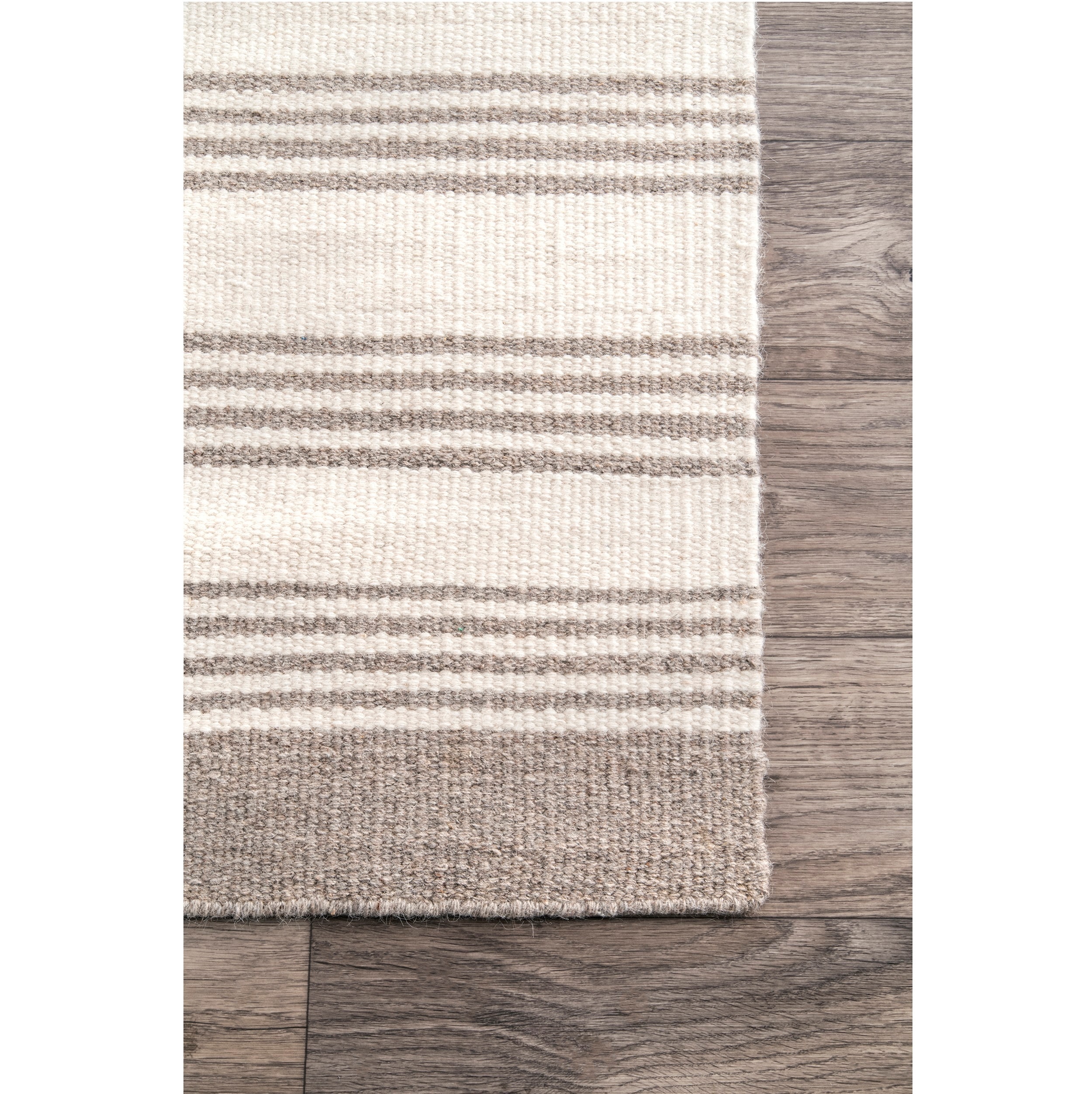 Handmade Beige and Brown Wool Striped 6' x 9' Area Rug