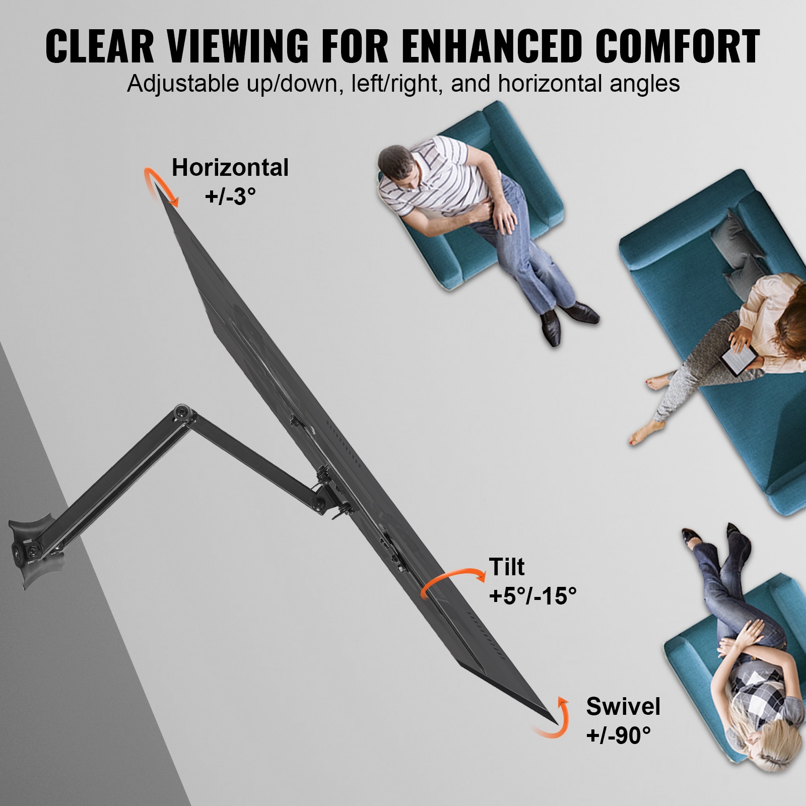 Black Carbon Steel Full Motion Wall TV Mount for 26-55 inch TVs