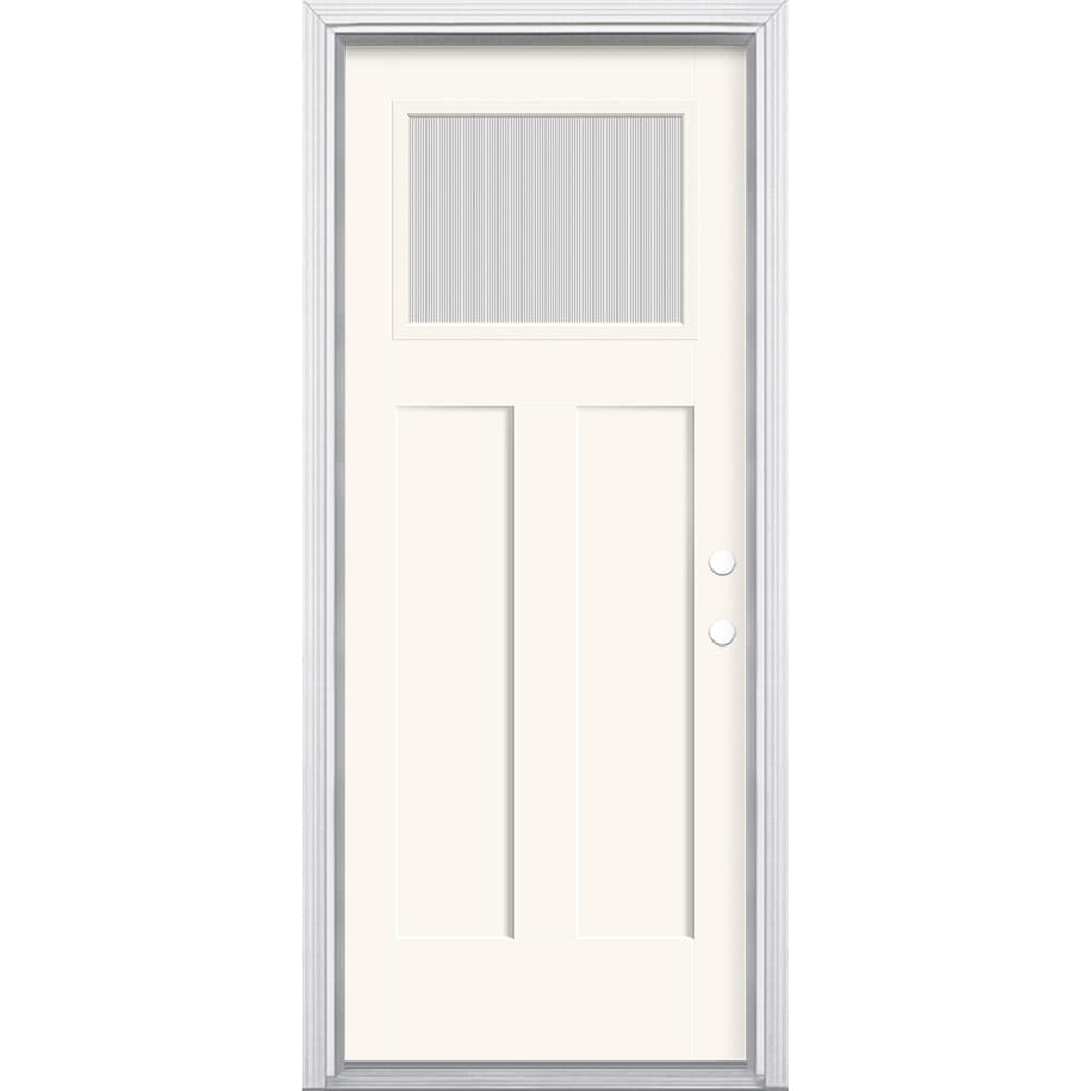 Masonite 629625 32-in x 80-in x 4-9/16-in Fiberglass Craftsman Left-hand inswing Modern White Painted Prehung Front Door with Brickmould Insulating core