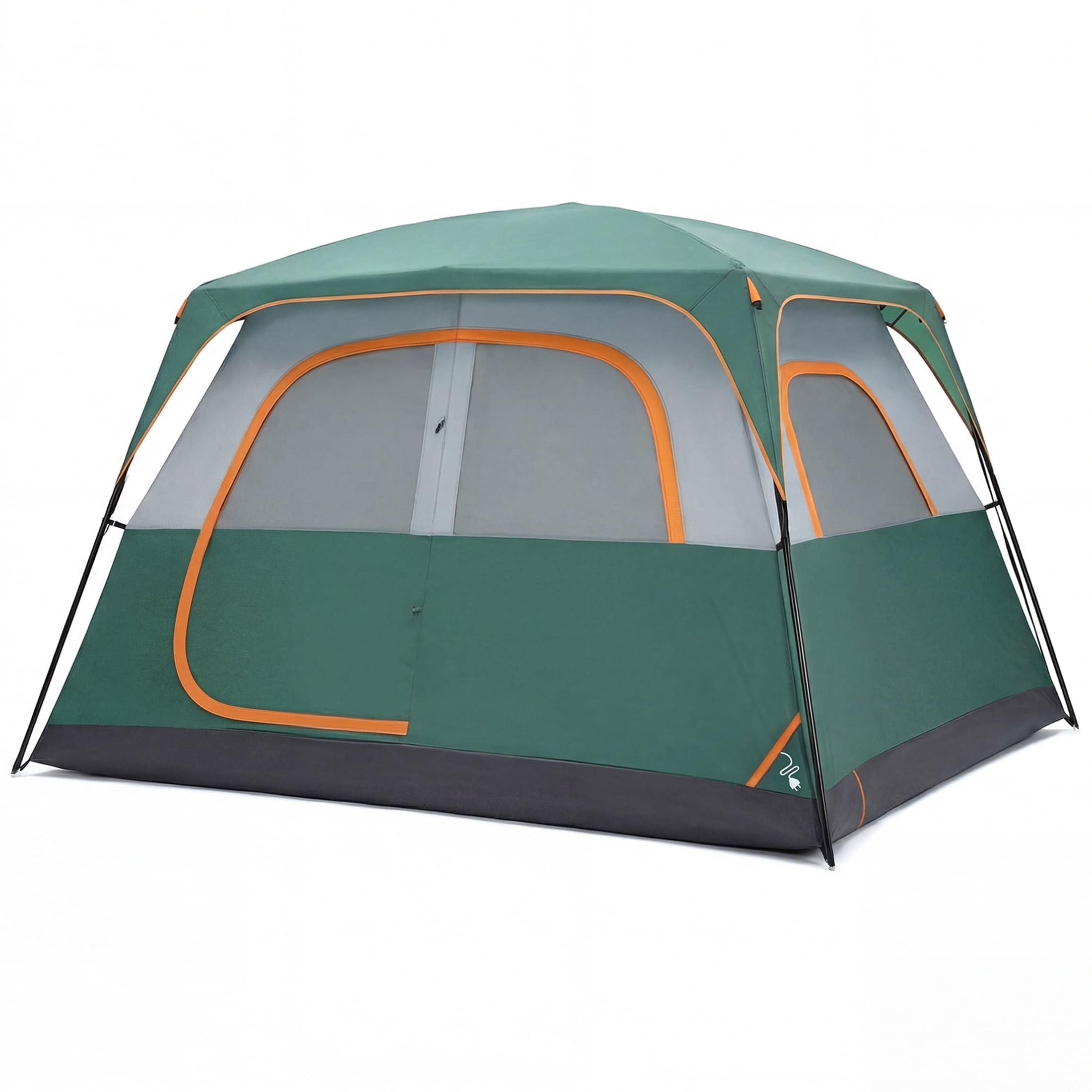 Sweetcrispy 6-Person Water-resistant Cabin Camping Tent with Mesh Windows and Skylights Green