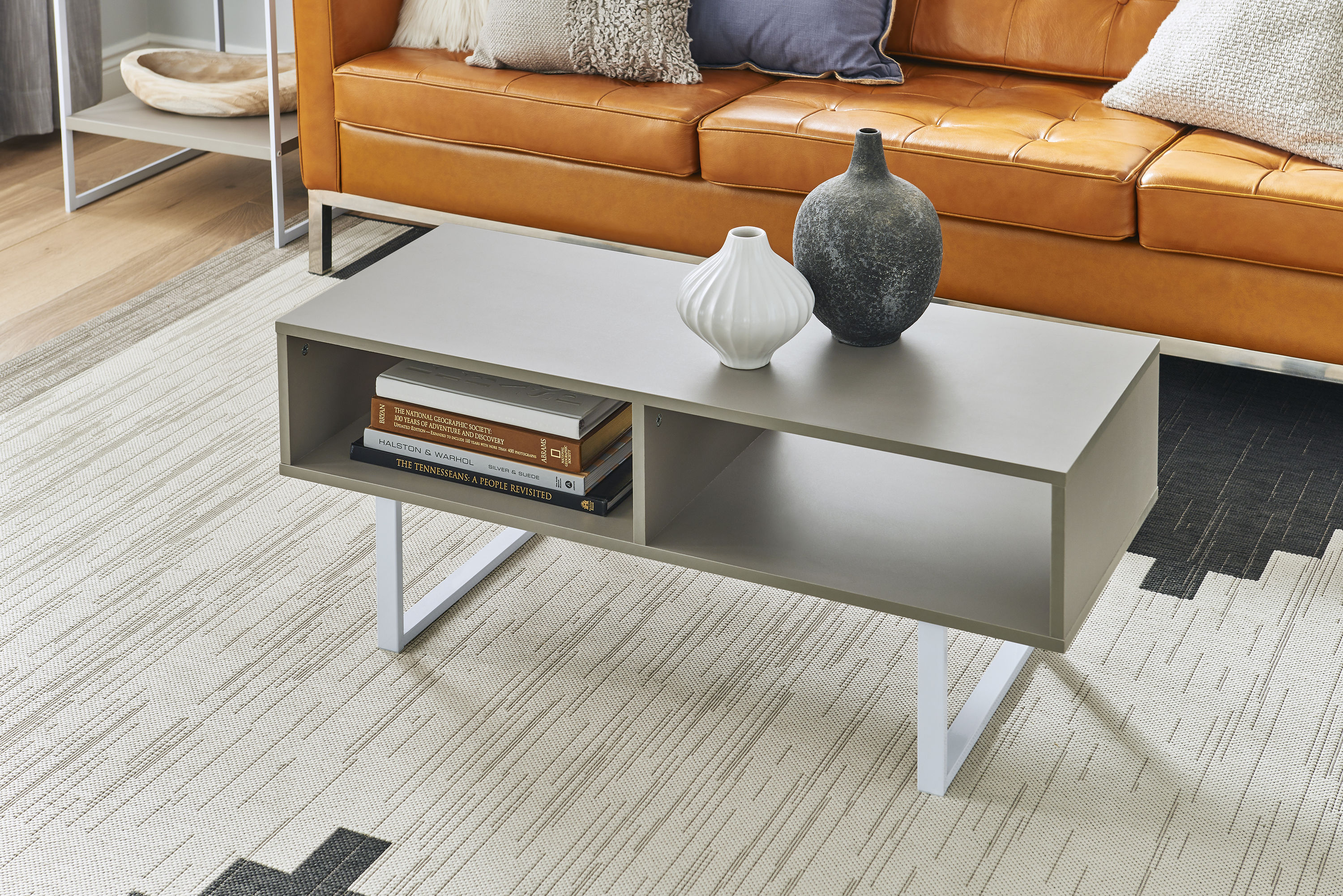 Modern Taupe Wood & Metal Coffee Table with Storage