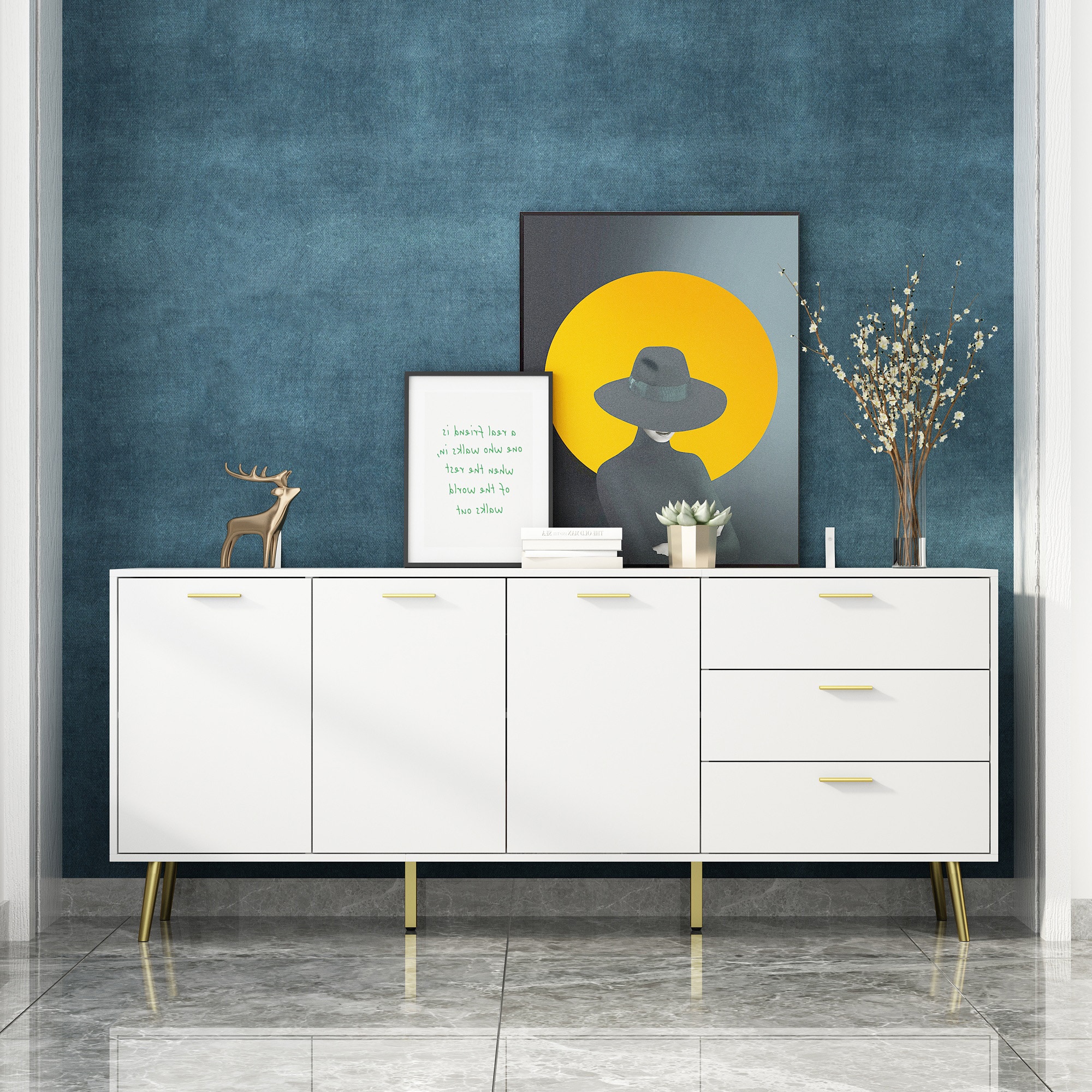 FUFU&GAGA LJY-KF210200-01 Contemporary/Modern White Sideboard with Wine Storage