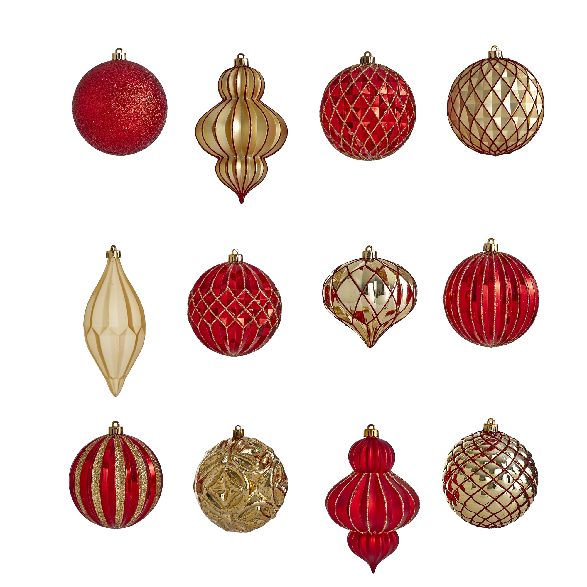 Nearly Natural 12-Pack Red Standard Indoor Ornament Set Shatterproof in ...
