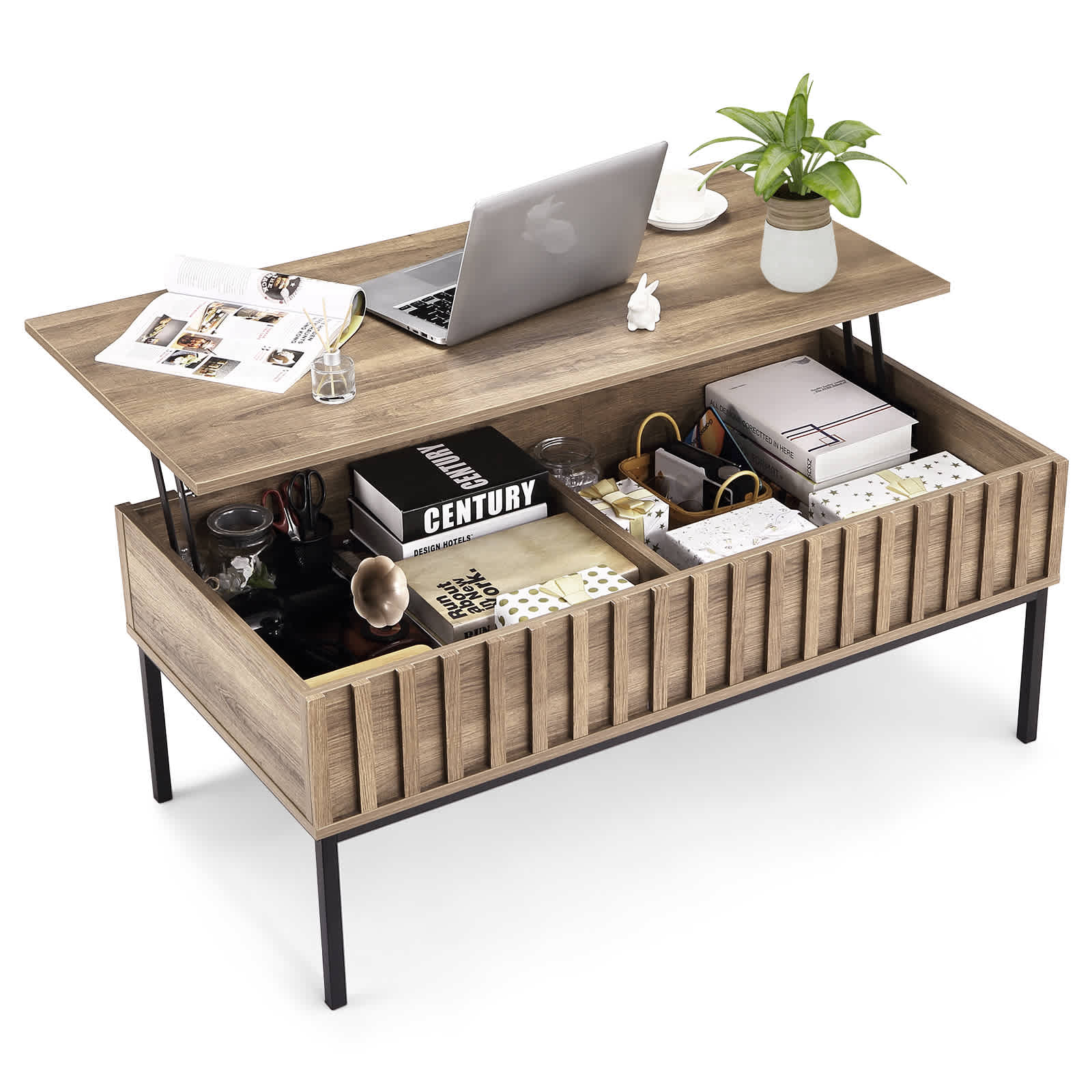 Qeetex JXNAG-PHO-1265NVBJ Lift Top Coffee Table Mid Century Modern Coffee Table Farmhouse Wooden Coffee Table with Hidden Storage Compartment Rustic Center Table for Living Room Office
