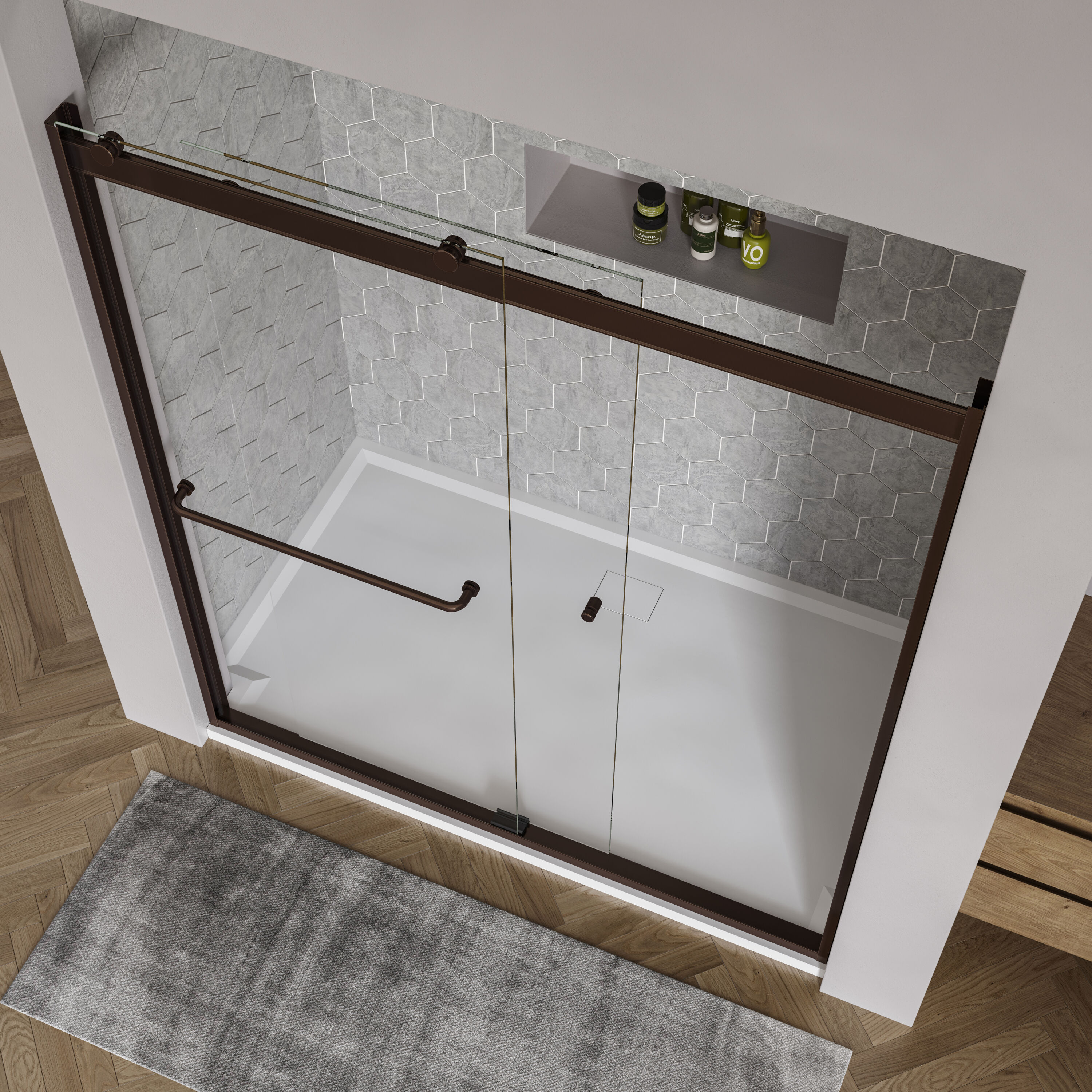 Basco Rotolo Oil Rubbed Bronze 56-in to 60-in W x 76-in H Semi-frameless Clear Glass Bypass Bypass Shower door