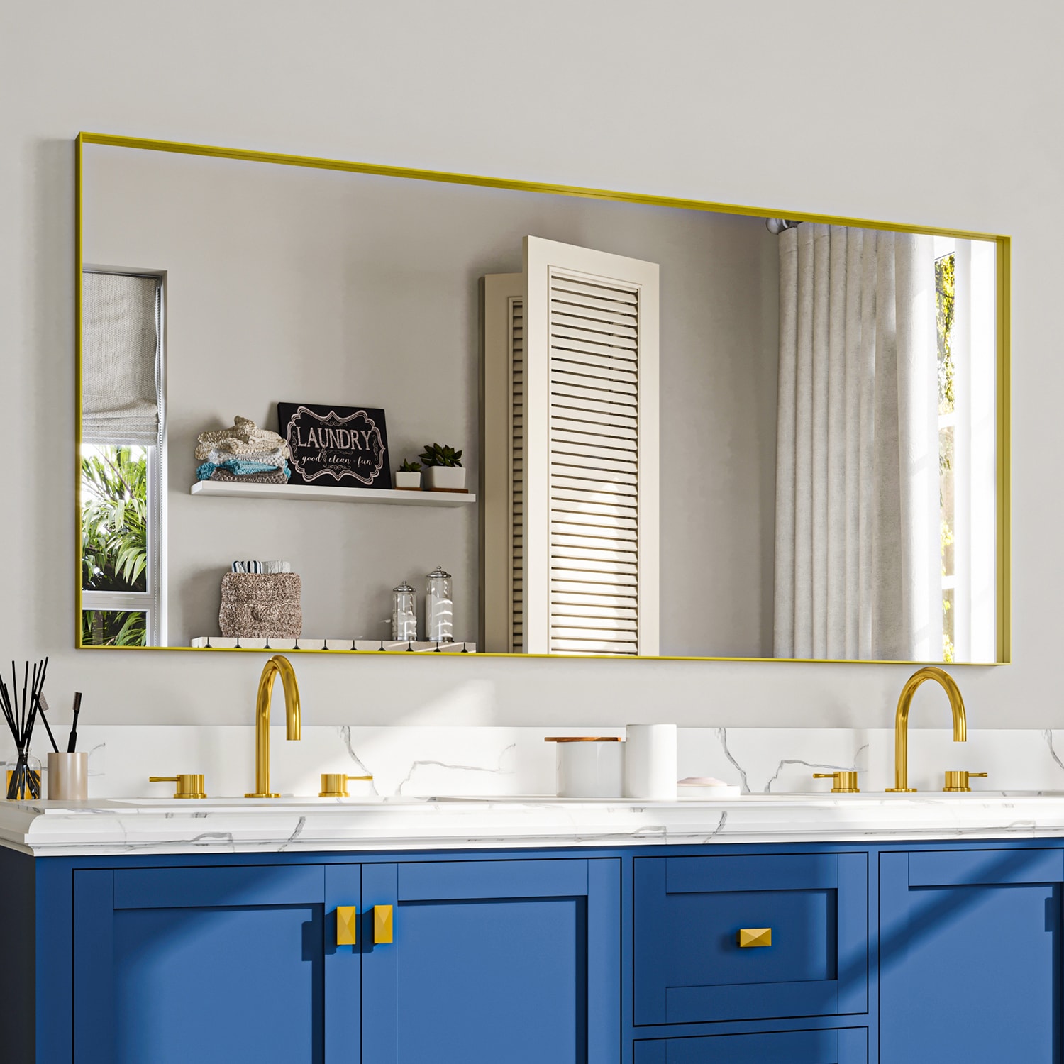 waterpar WPLO-2419 60-Inches x 28-Inches Framed Rectangle Bathroom Vanity Mirror ( Gold )