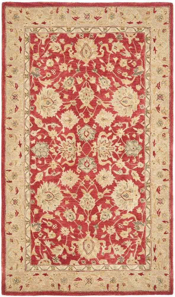 Hand-Tufted Red and Ivory Wool 5' x 8' Area Rug