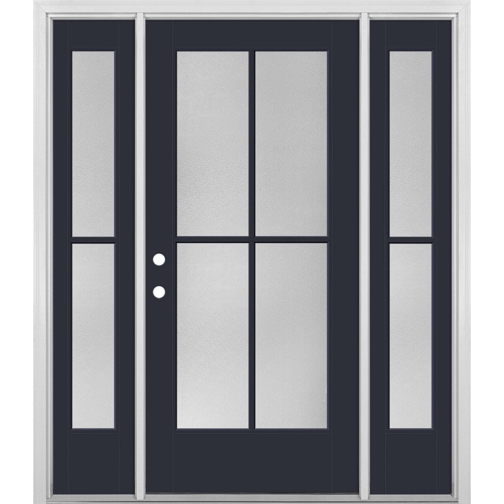 Masonite 1524254 60-in x 80-in x 4-9/16-in Fiberglass Full lite Right-hand inswing Eclipse Painted Prehung Front Door with Sidelights with Brickmould Insulating core