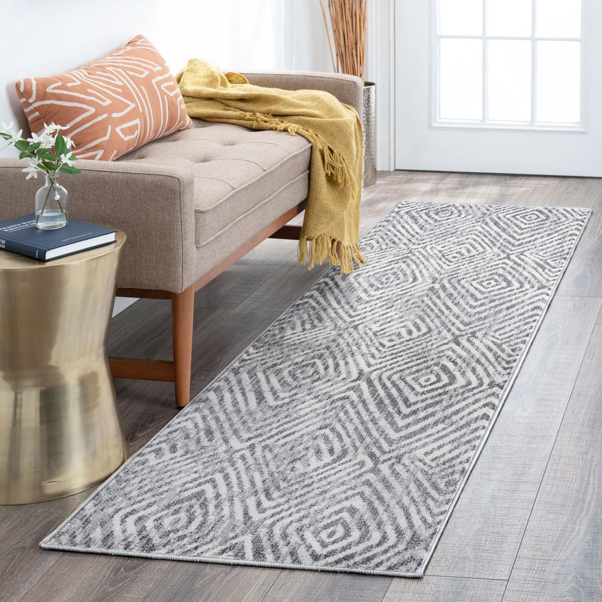 Tayse Gray 2 x 8 Ft. Indoor Modern/Contemporary Runner Rug - Durable ...