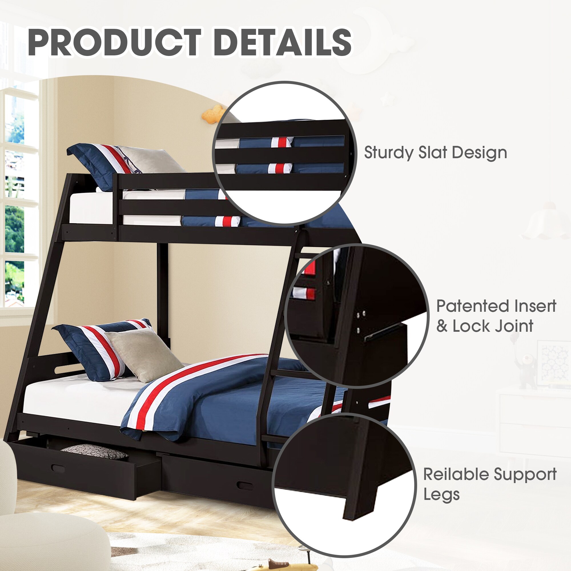 IHOMEadore MDFM-BK003BK Bunk-Beds - View #3