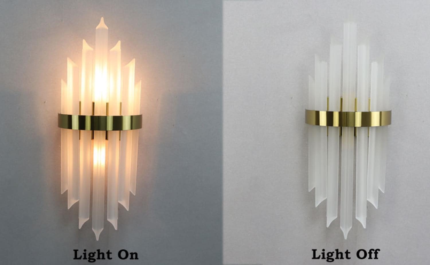 Modern Gold Crystal Frosted Glass Wall Sconces Set of Two