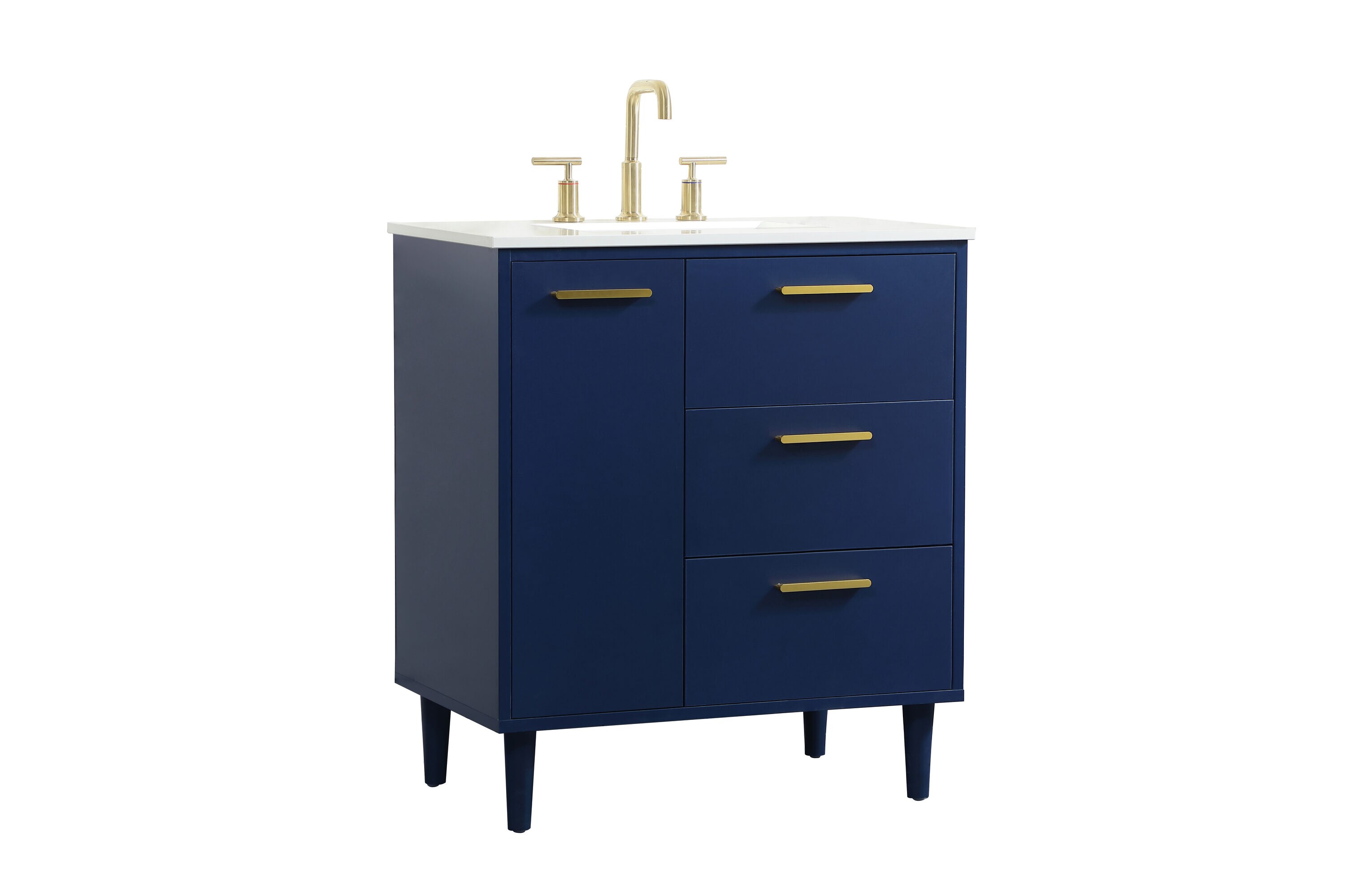 Blue Solid Wood and MDF Bathroom Vanity with Gold Accents