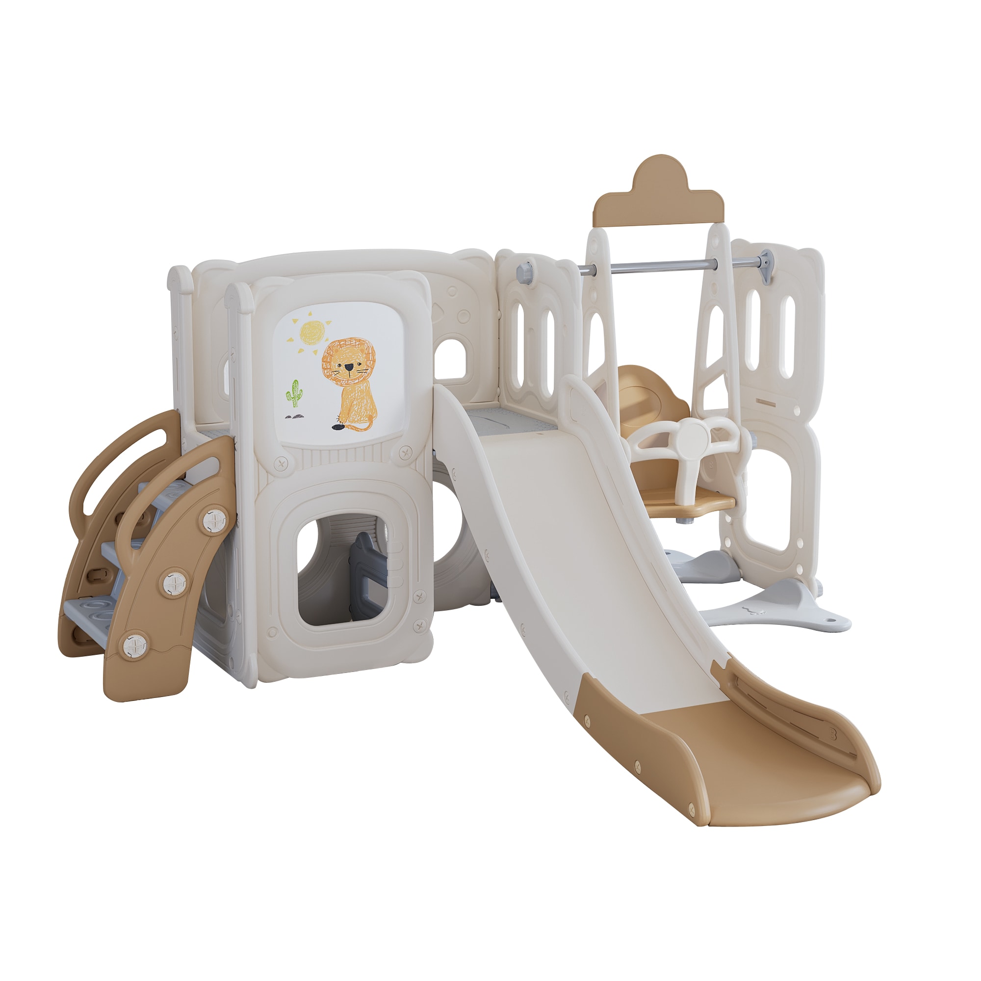 Siavonce XH81AAD 5 in 1 Toddler Slide and Swing Set, Kids Playground Climber Slide Playset with Drawing Whiteboard, Freestanding Combination for Babies