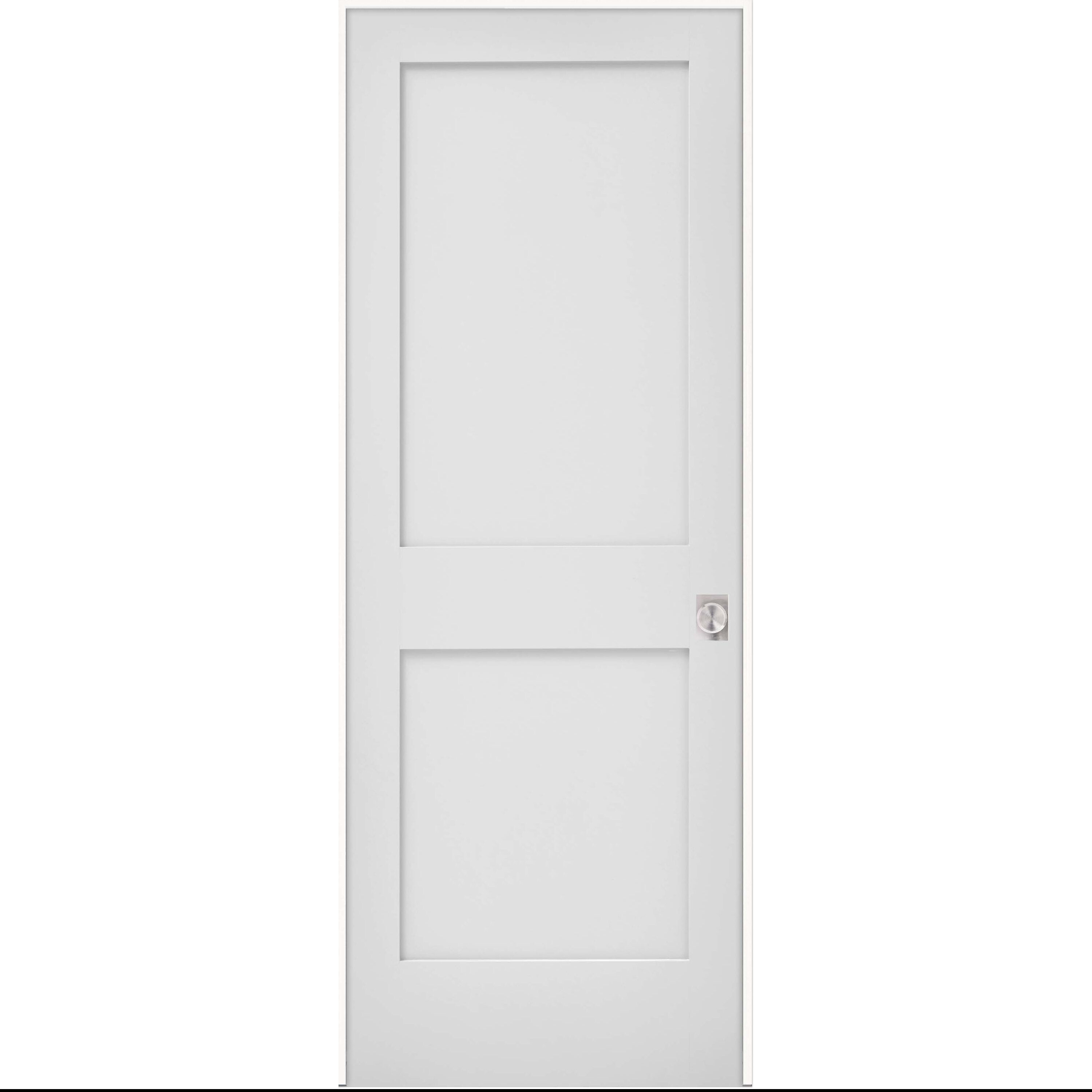 JELD-WEN LOWOLJW249800045 24-in x 80-in Primed Solid core 2-panel square Left hand Smooth Primed MDF Flat Jamb Single Prehung Interior Door