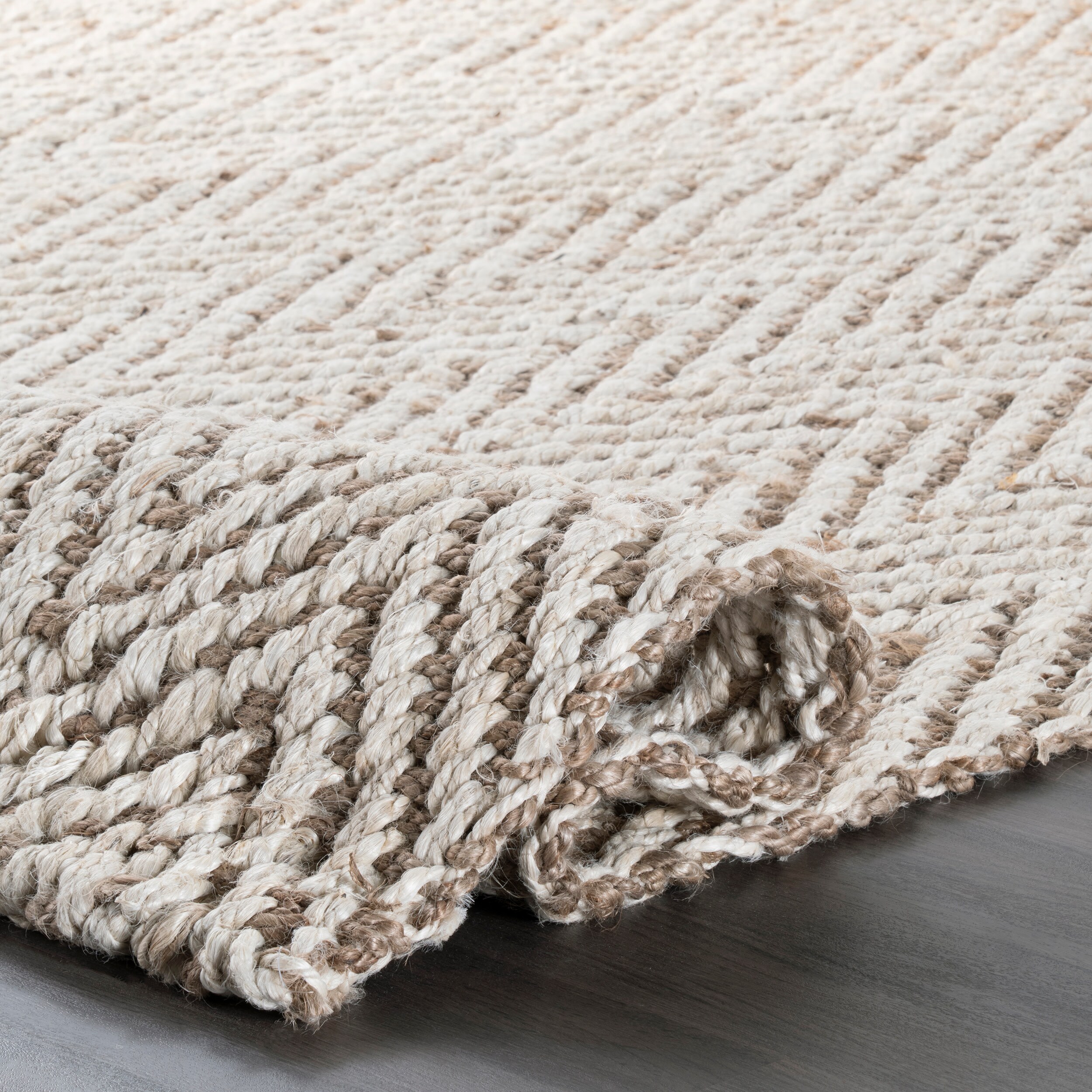 White Chevron Jute Scatter Rug