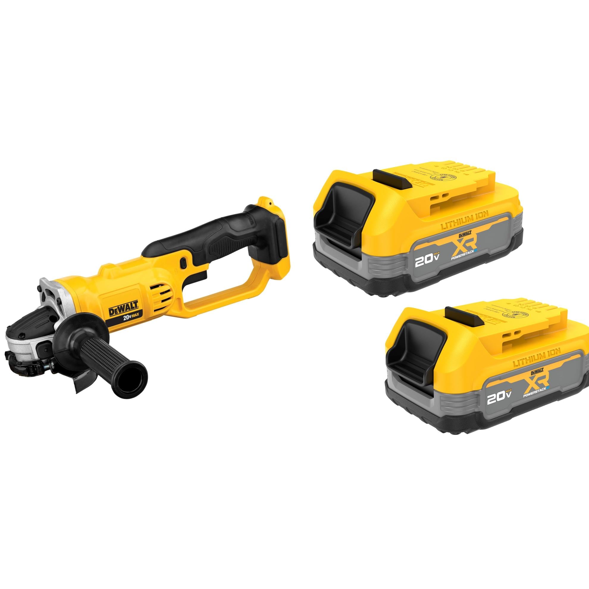 DEWALT 4.5-in 20-volt max Trigger Switch Cordless Angle grinder & XR POWERSTACK 20-V 2-Pack Lithium-ion Battery (1.7 Ah)