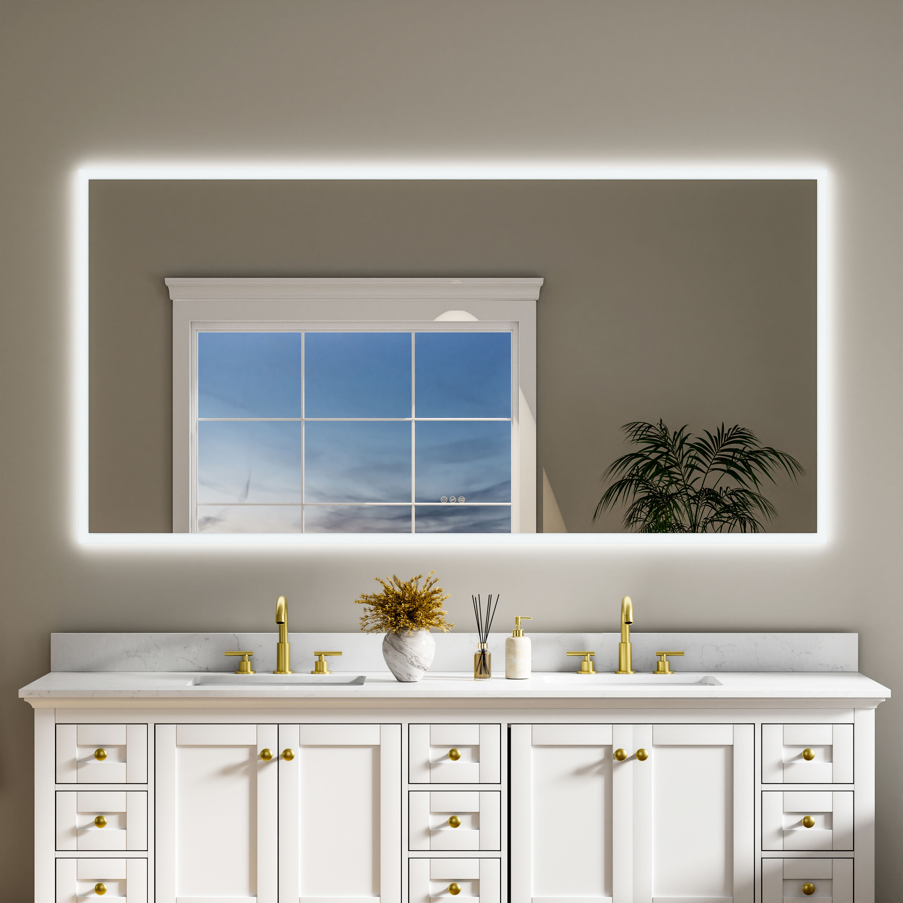 CALVON WMR10W84 84-in x 42-in Polished Frameless Rectangle Dimmable LED Lighted Fog Free Bathroom Vanity Mirror ( Silver )