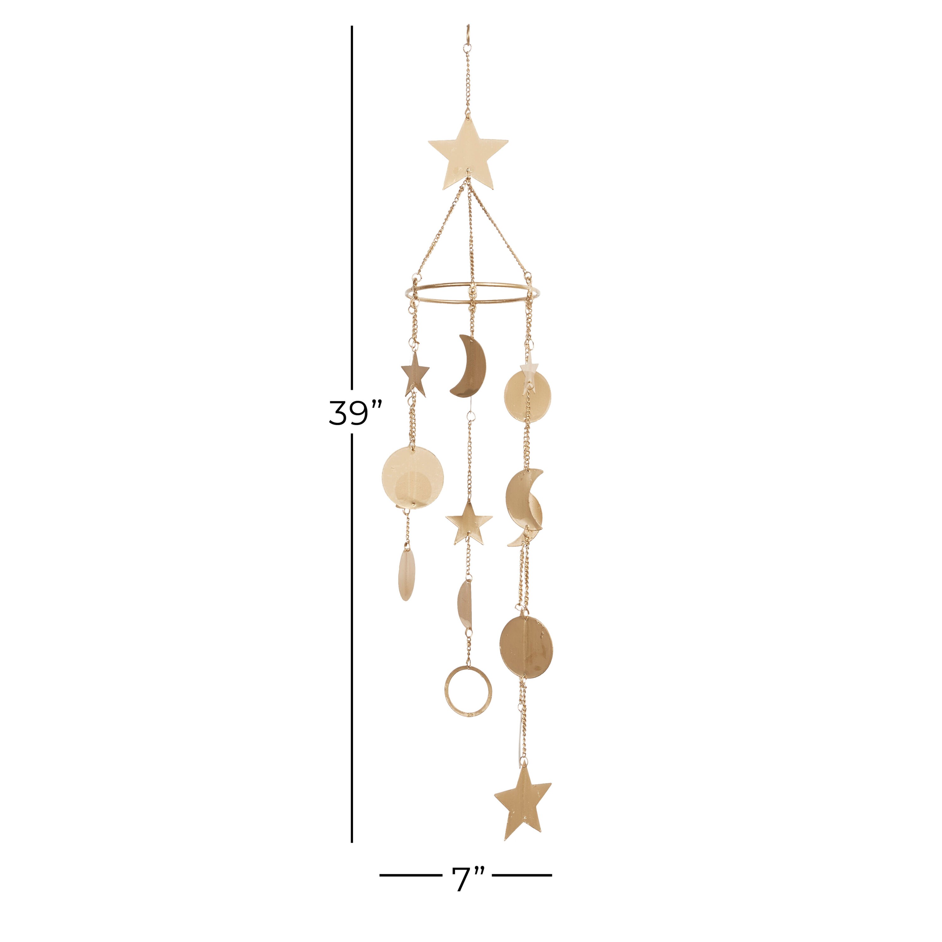 Gold Metal Moon and Star Windchime with Bead Accents, 39"