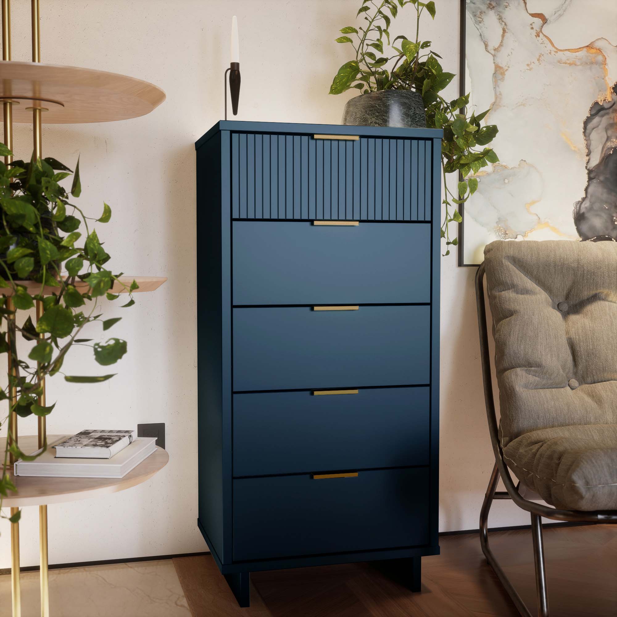 Manhattan Comfort DR-5004 Midnight Blue Pine 5 -Drawer Standard dresser