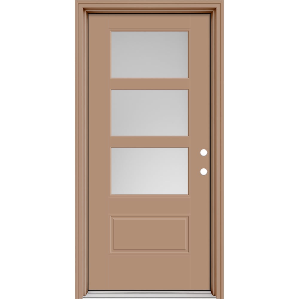 Masonite 630700 Performance Door System 32-in x 80-in x 4-9/16-in Fiberglass 3/4 lite Right-hand inswing Warm Wheat Painted Prehung Front Door with Brickmould Insulating core with Grilles