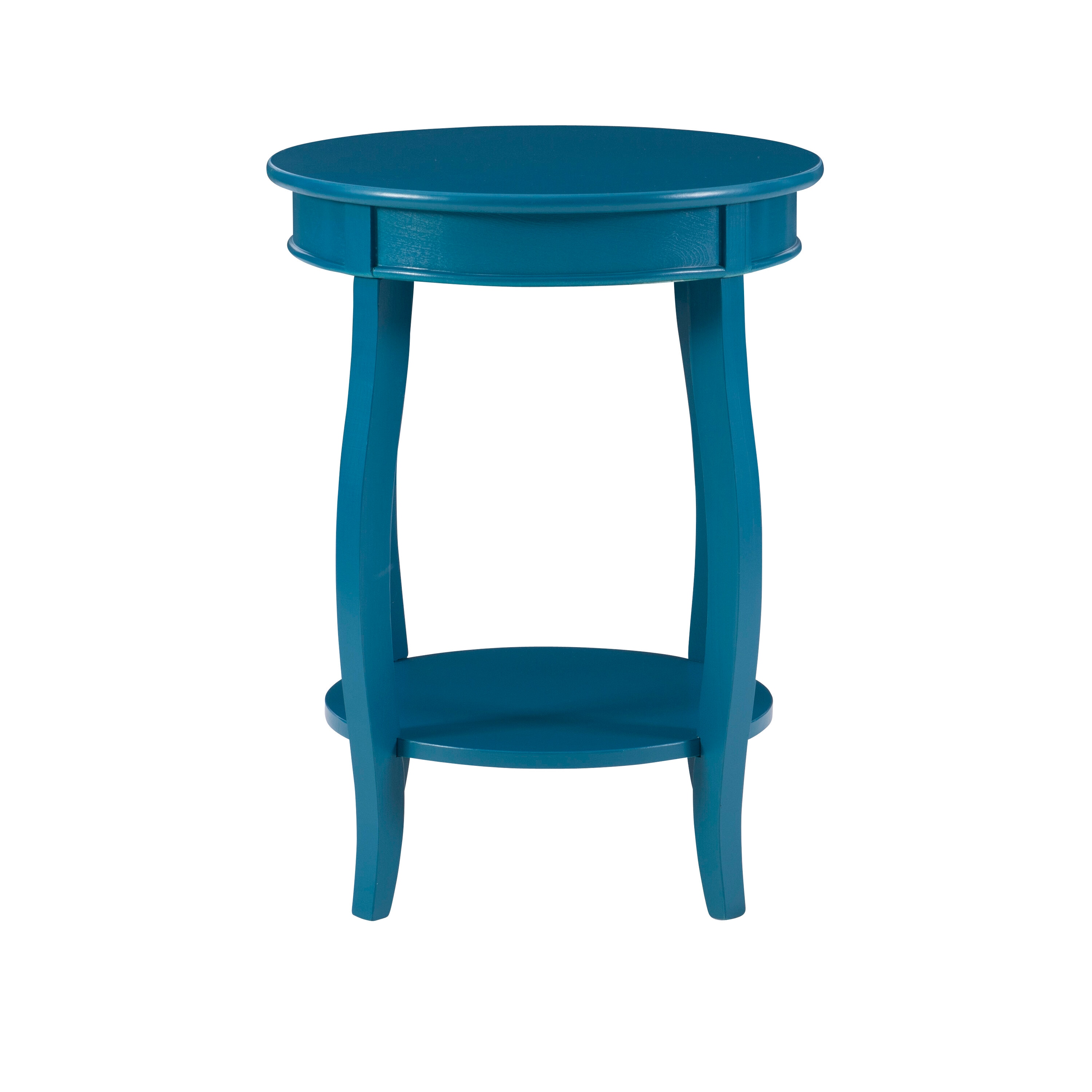 Teal Bohemian Round Wood Accent Table with Shelf