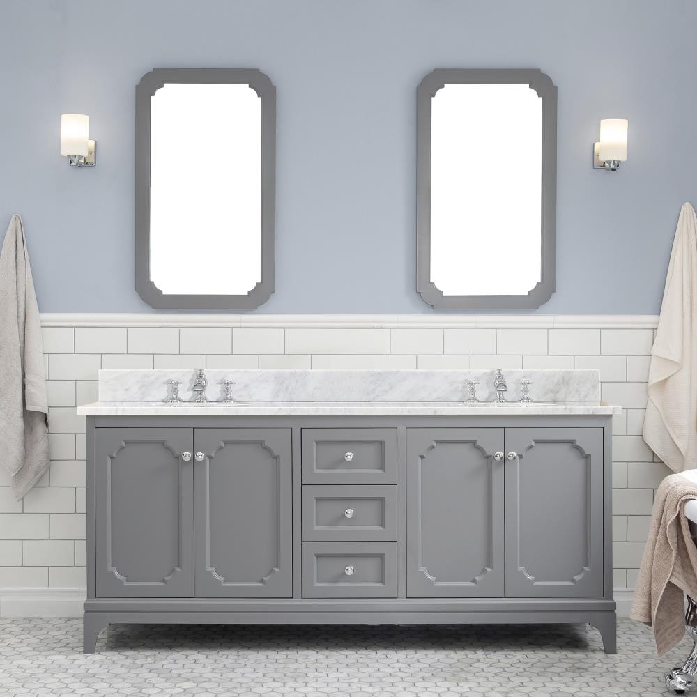 Water Creation QU72CW01CG-Q21FX1301 Queen 72-in Cashmere Grey Undermount Double sink Bathroom Vanity with White Natural marble Top (Mirror Included) (Faucet Included)