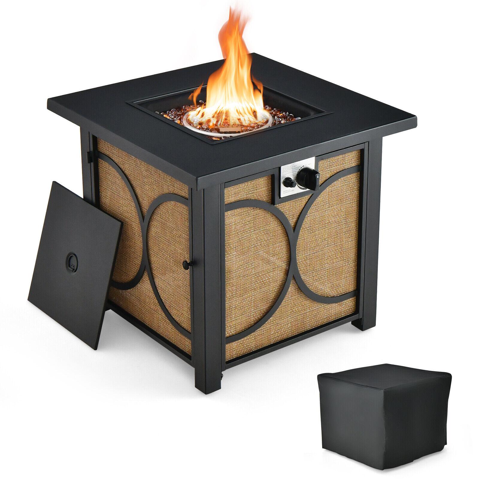 Gas Fire Pits 28-in W Black, Brown Portable Composite Square Tabletop Propane Gas Fire Pit Table Stainless Steel | - BABOOM BOM-10881-CO