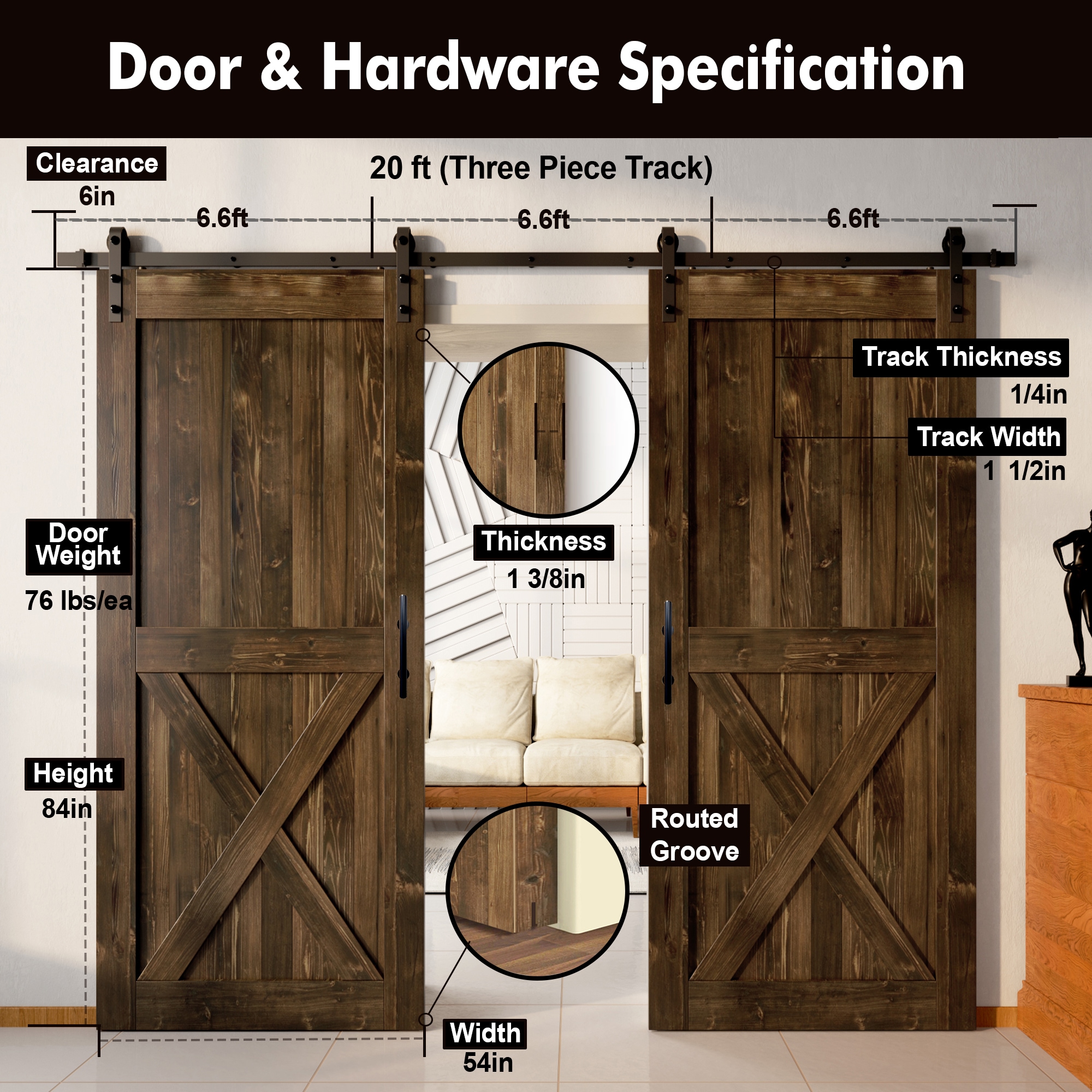 HOMACER YT2TGH240C-5484-X-WA Barn-Doors - View #7