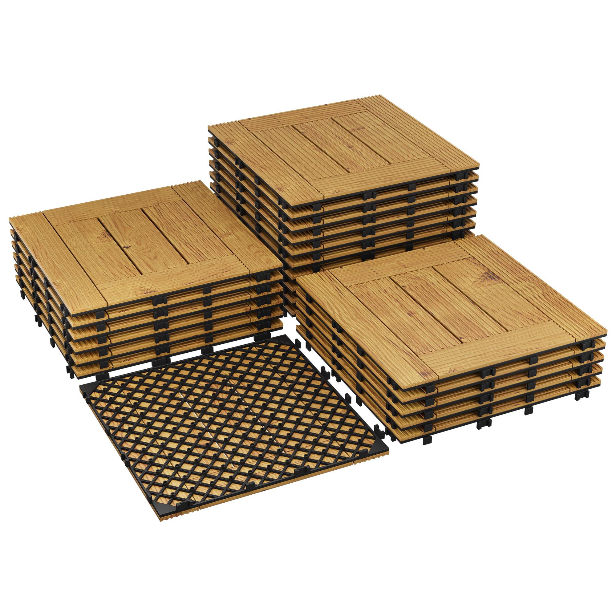 GarveeLife 33-Pack 12-in x12-in  Acacia Wood Interlocking Deck Tiles Waterproof Non-Slip Snap-Fit Flooring Covers 33 Sq Ft for Patio Balcony Poolside Yellow