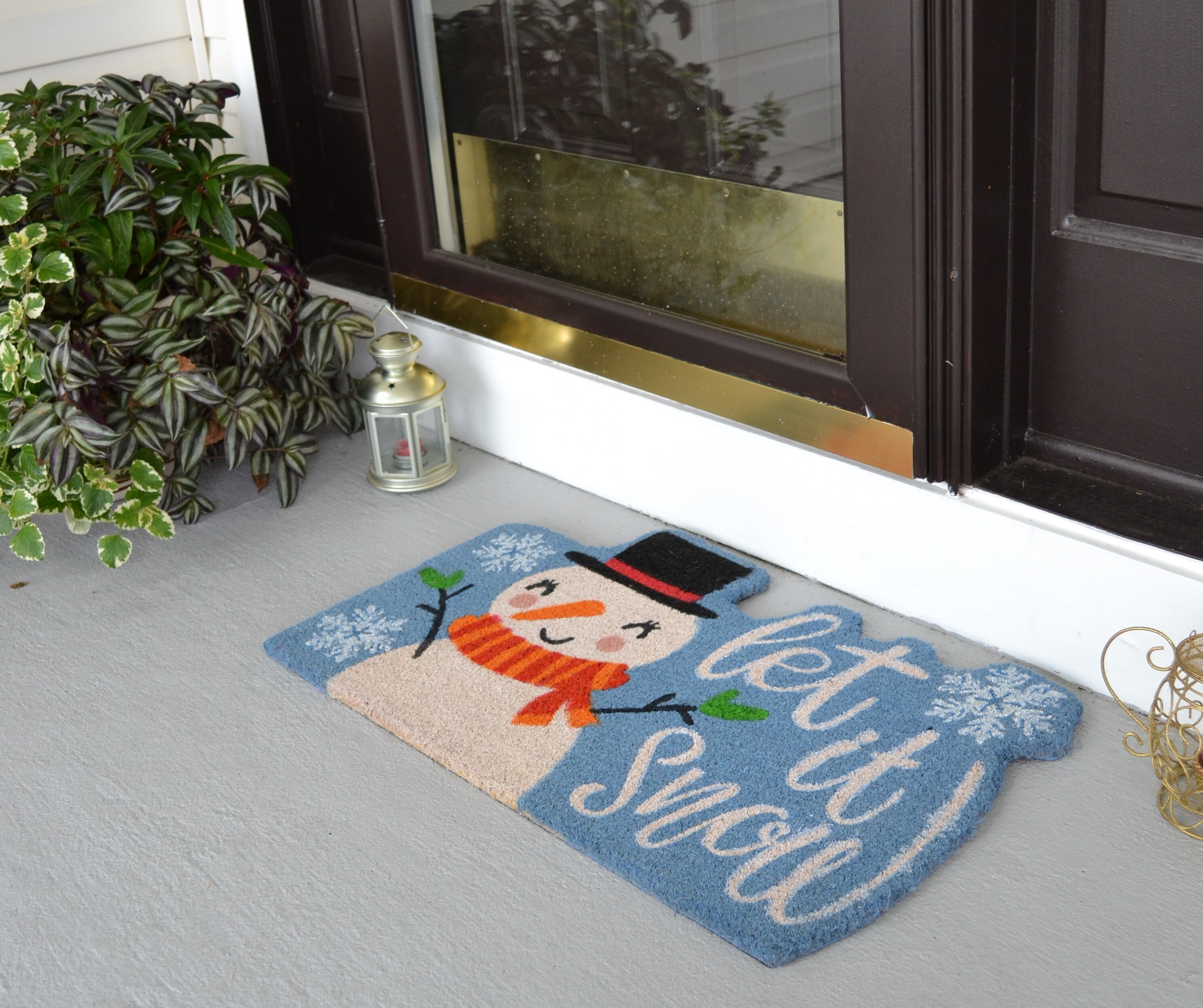 Imports Decor Winter 1-1/2-ft x 2-1/2-ft Blue Rectangular Outdoor Door Mat
