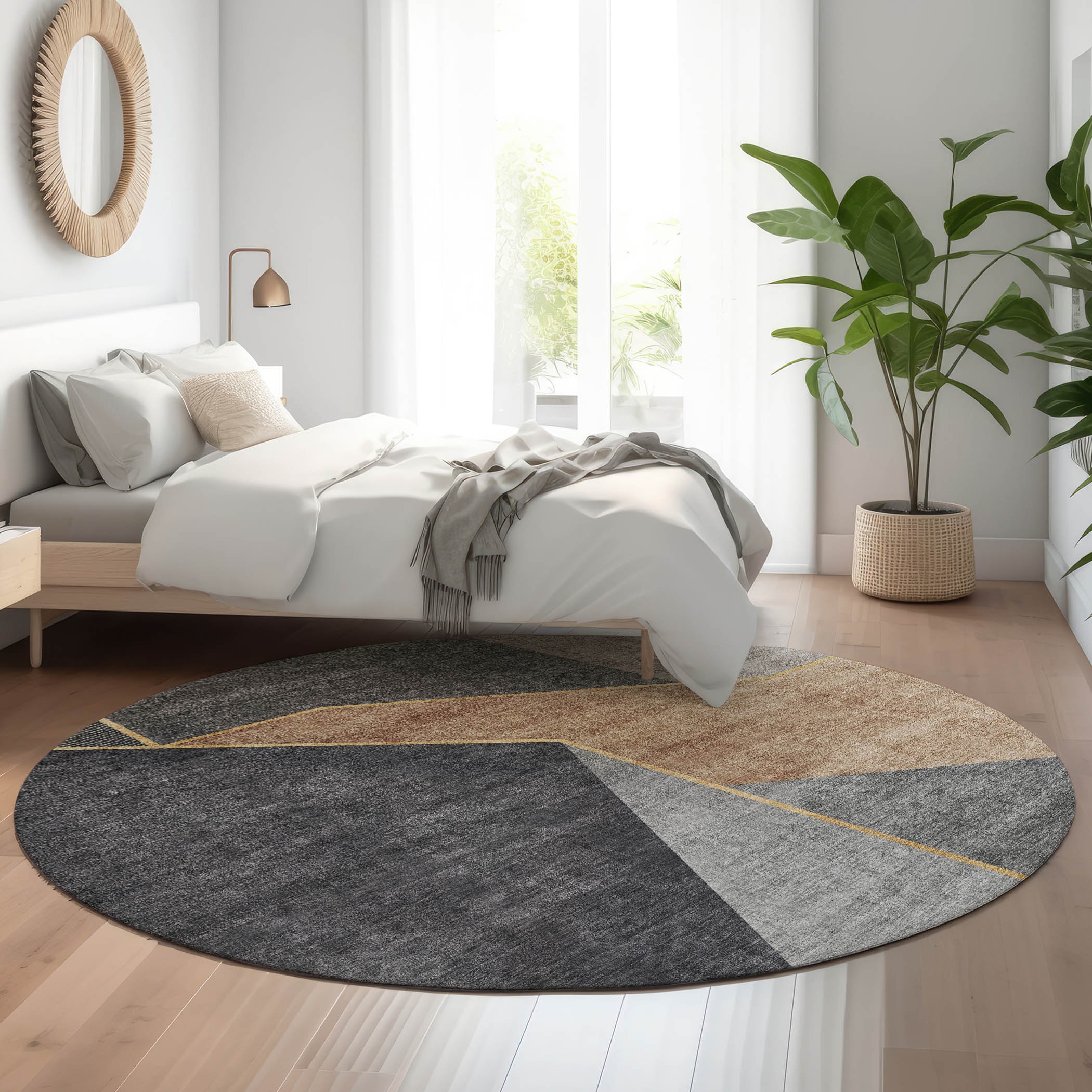 Addison Rugs AMF648CC8RO Mayfield AMF648CC 8 x 8 (ft) Loomed Polyester Charcoal Round Indoor Geometric Machine washable Area rug