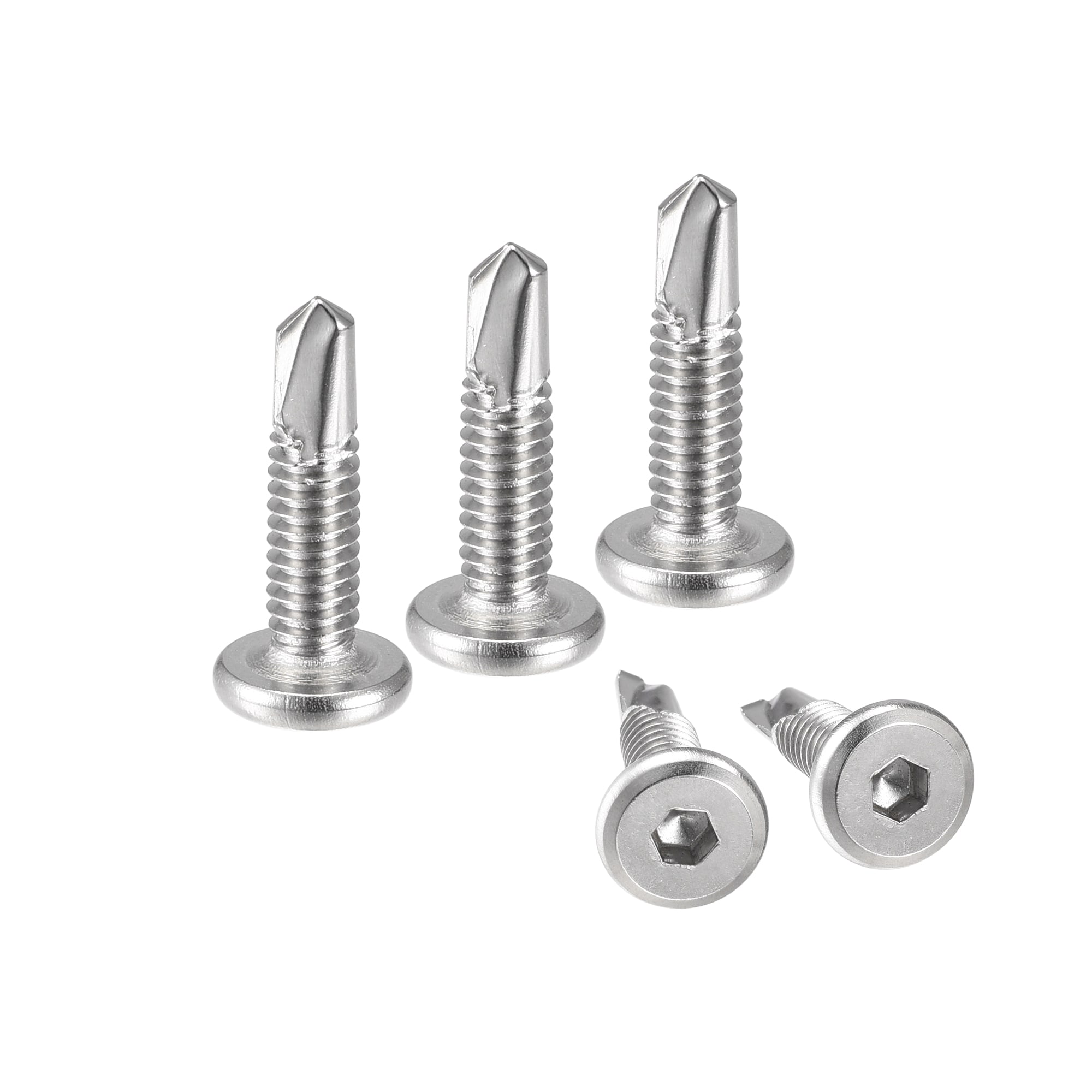 Unique Bargains Hex Socket Self Tapping Screws 1/4 x 1 Inch 410 Stainless Steel Sheet Metal Flat Head Drilling Screw 50pcs Silver