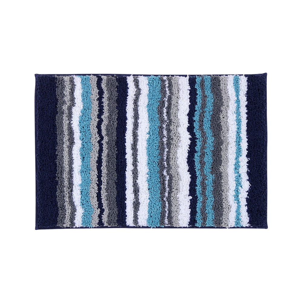 Luxurious 24" x 36" Blue & Gray Polyester Tufted Bath Rug