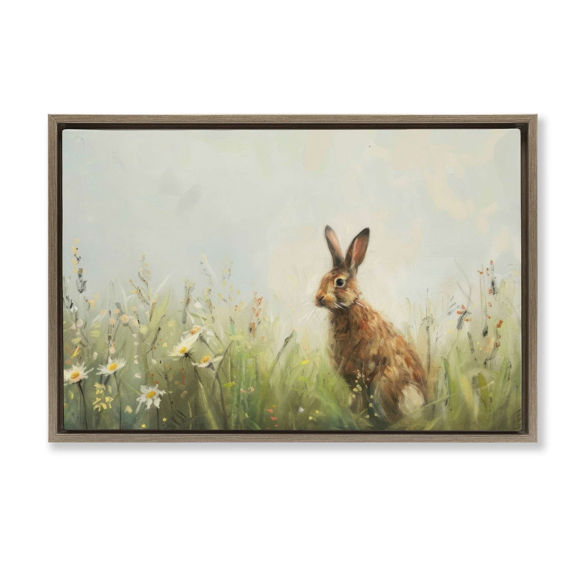 Stupell Industries BW-385-FFE-20X30 Brown Rabbit with Daisies Brown Floating Frame Canvas Art 31 x 21